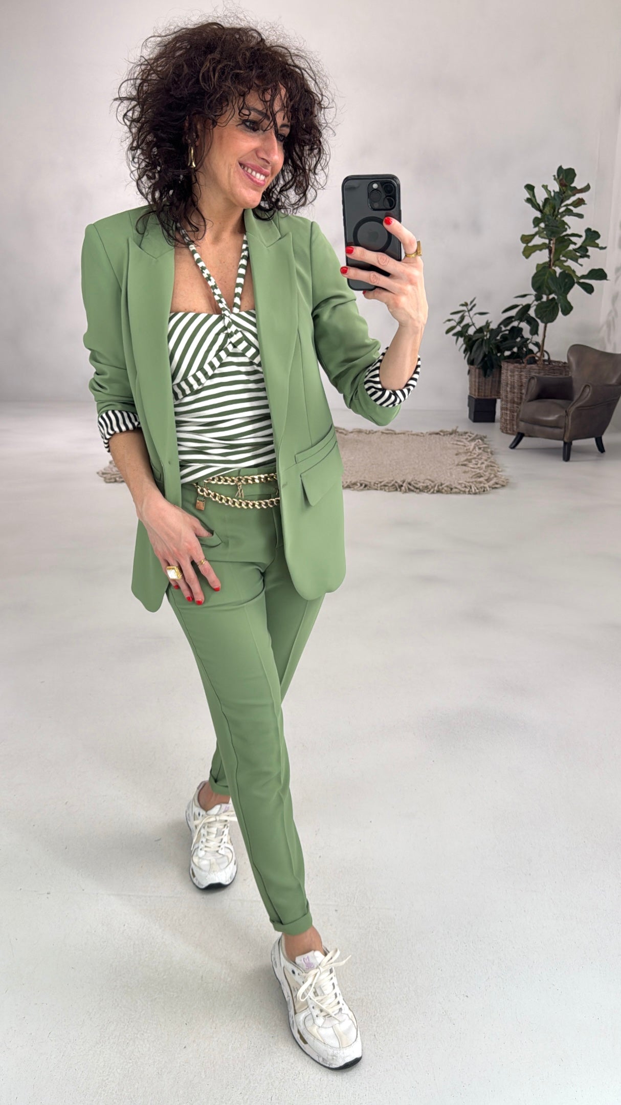 605 P25 BIANCO/MILITARE TOP SCOLLO INTRECCIATO IN JERSEY RIGATO