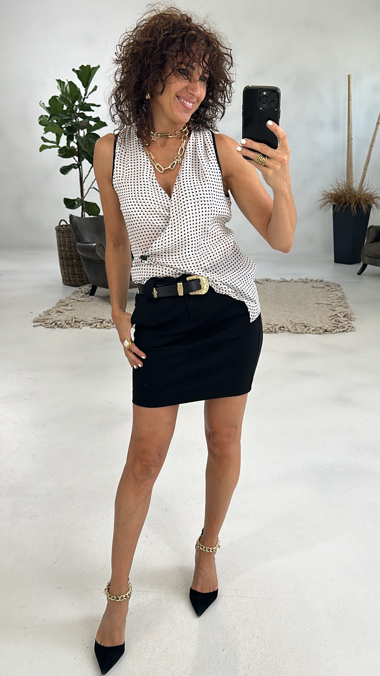 TOP SMANICATO IN GEORGETTE A POIS CORPINO INCROCIATO