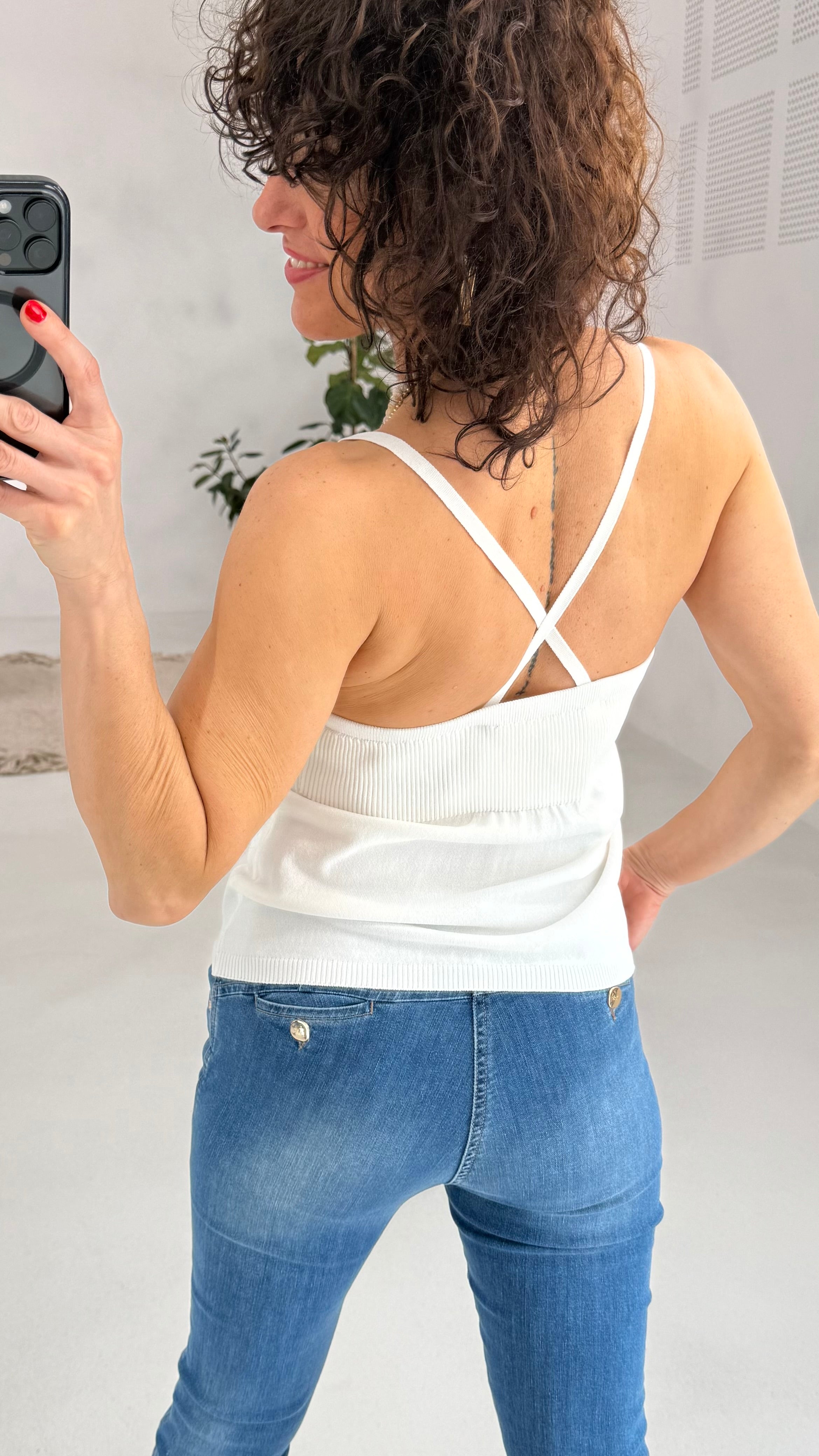 111 P25 BIANCO OTTICO TOP BUSTINO LINEA SVASATA IN COTONE