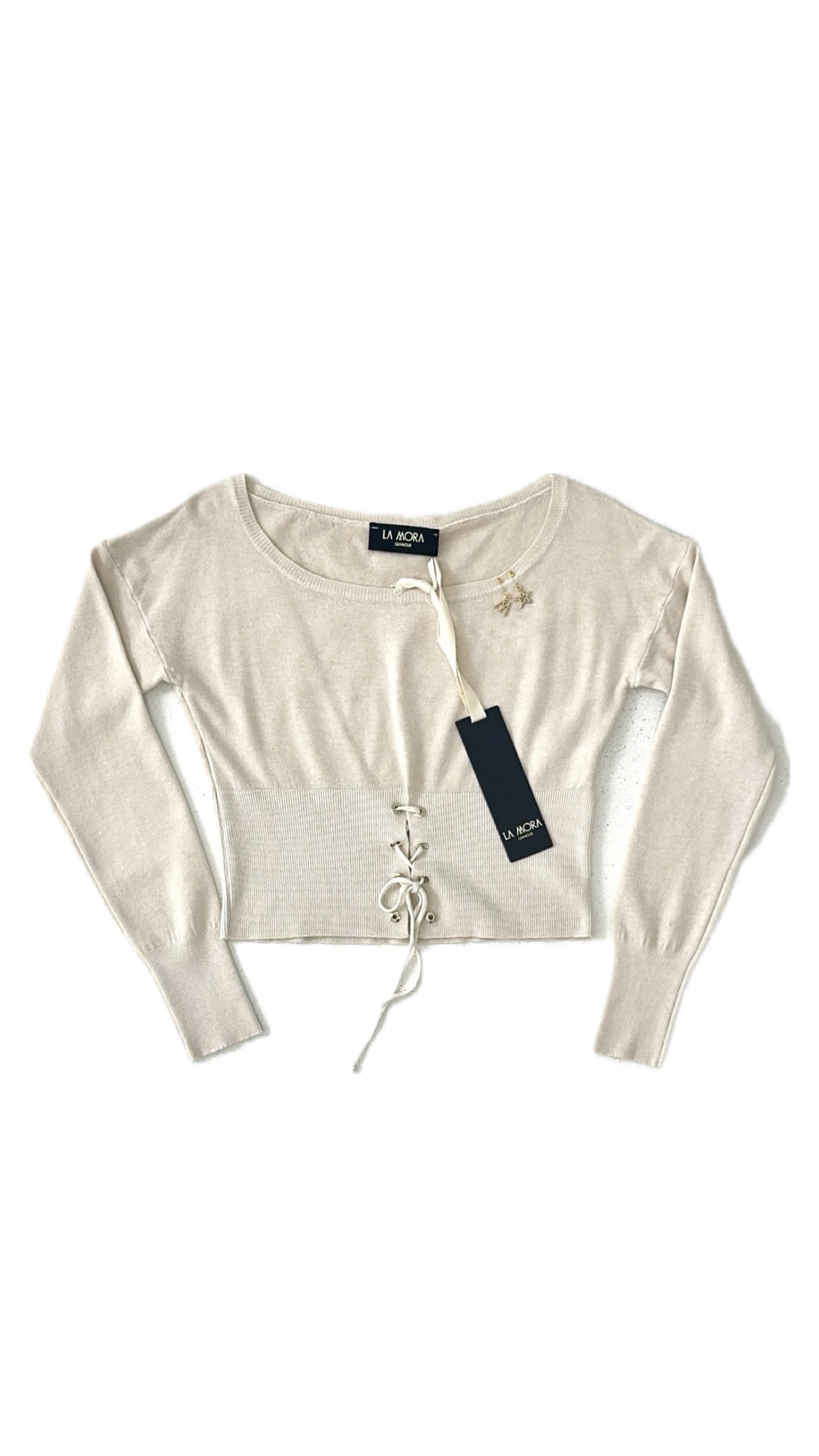 AVORIO MAGLIA IN CALDA VISCOSA CON ANELLI A VELA DAVANTI E MANICHE PIPISTRELLO