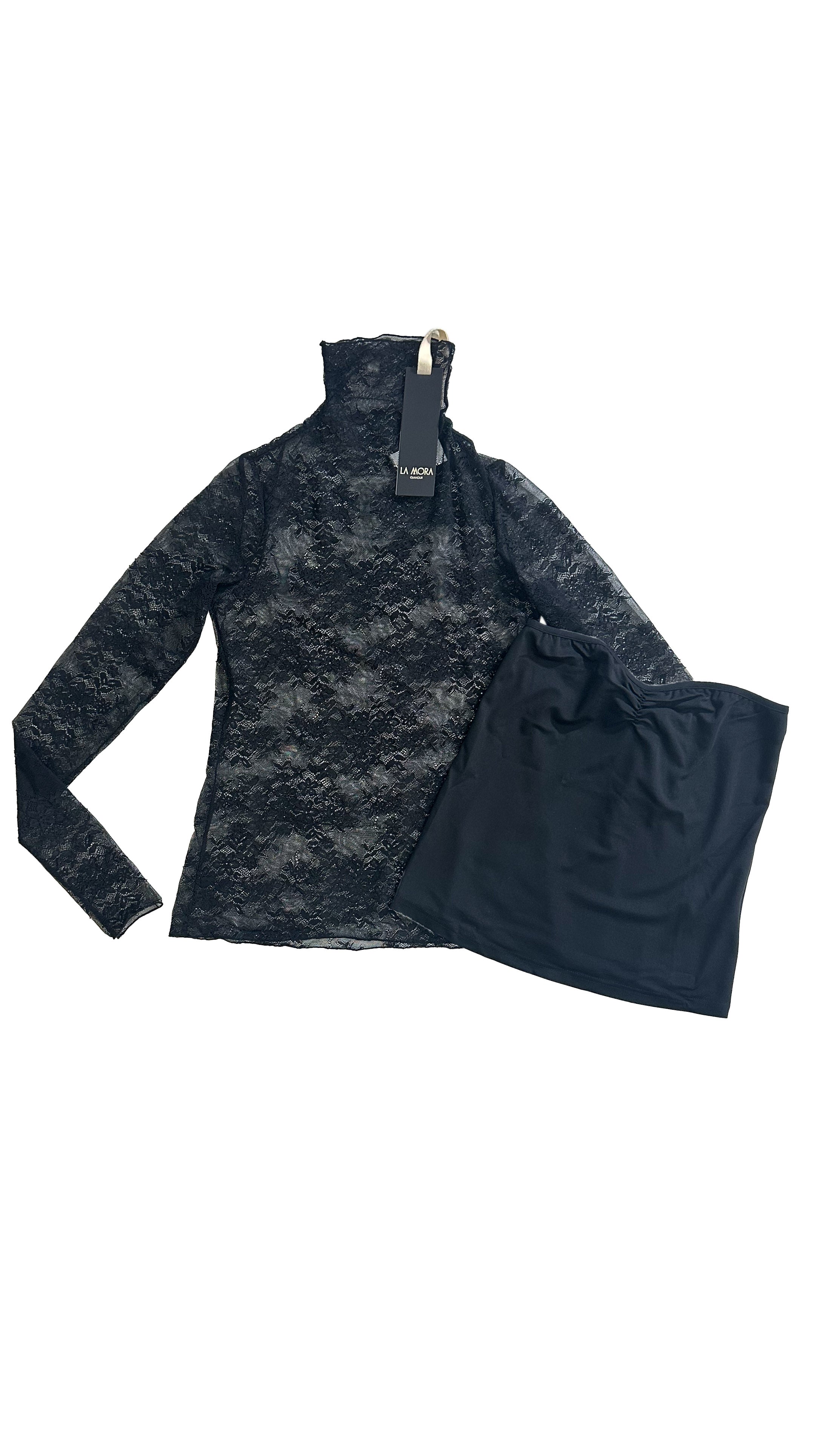 TWINSET CON LUPETTO IN PIZZO E TOP IN PUNTO MILANO LEGGERO