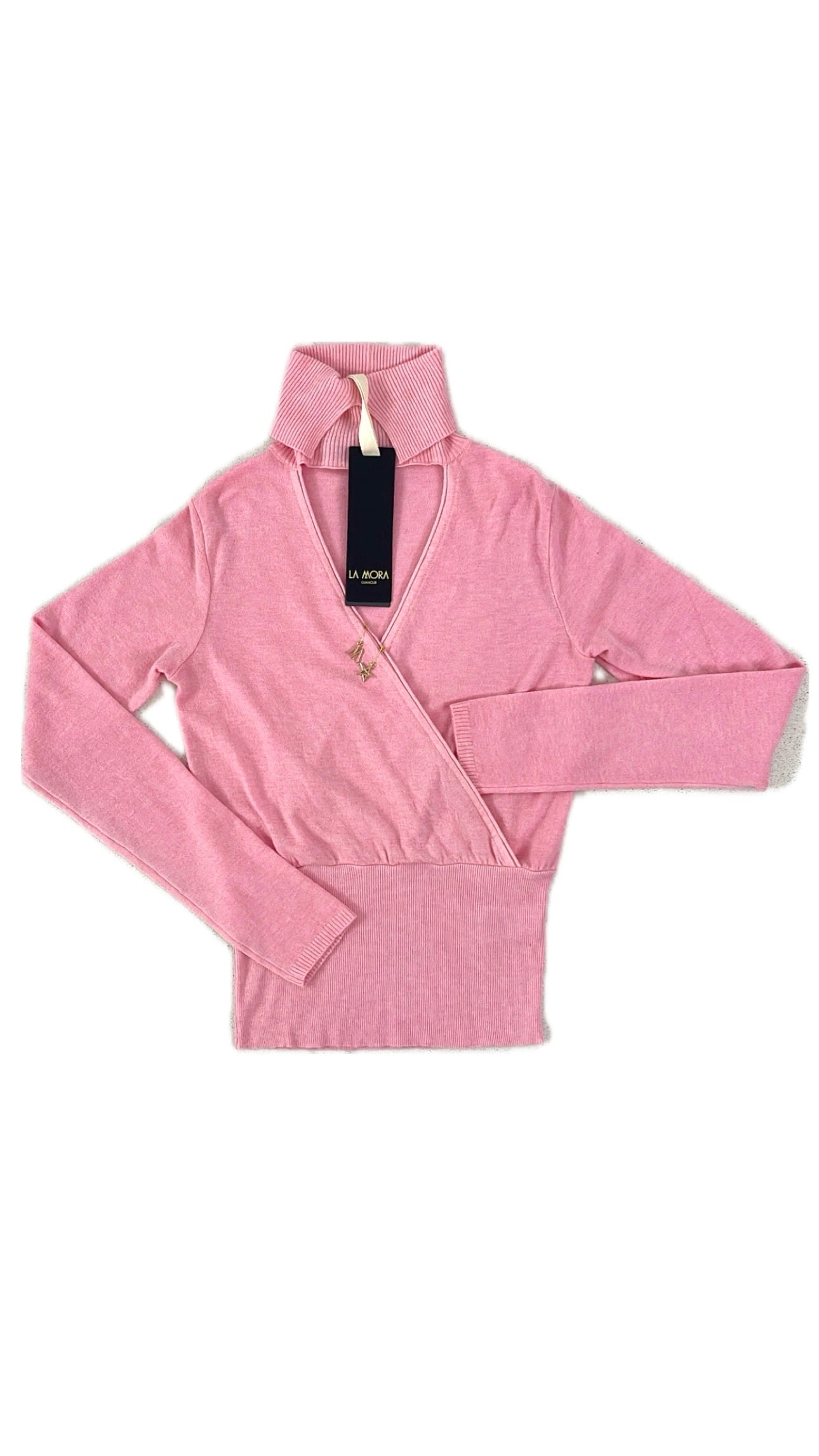 MAGLIA BUSTINO INCROCIATA IN CALDA VISCOSA CON COLLO ALTO