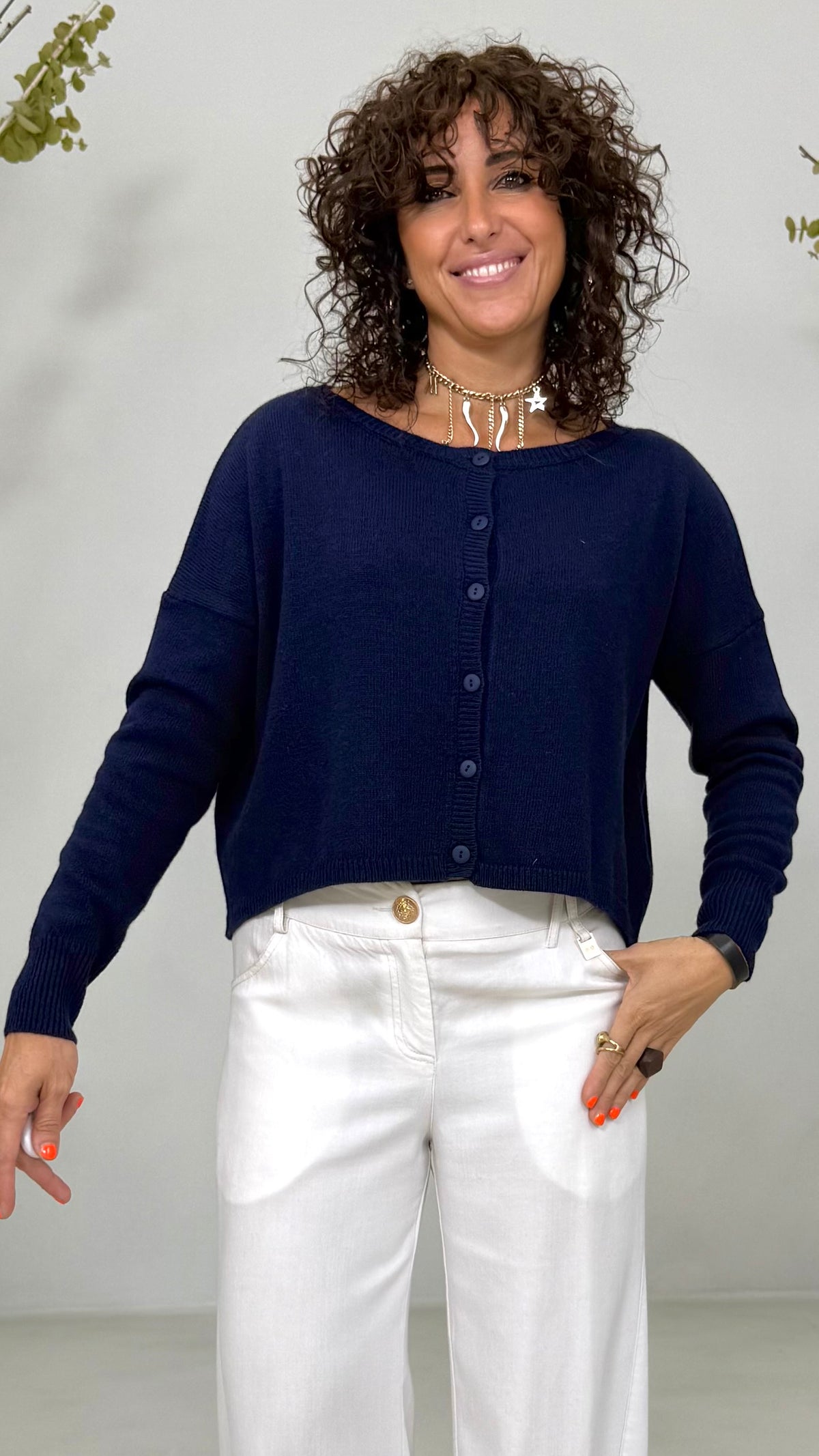MAGLIA QUADRATA APERTA DAVANTI IN MISTO CASHMERE