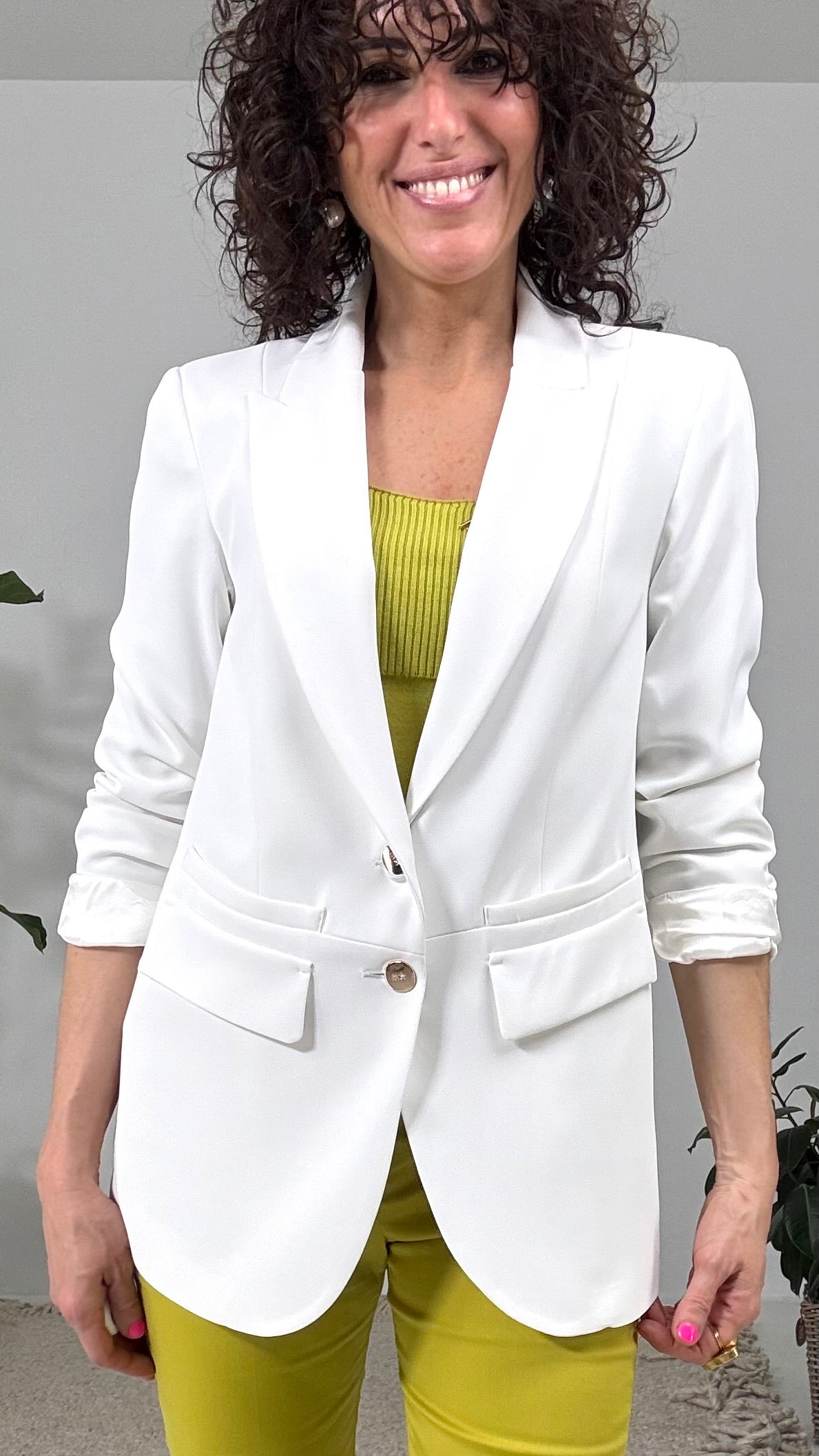 503 P25 BIANCO GIACCA BLAZER CON COLLO A LANCIA IN CADY FLUIDO