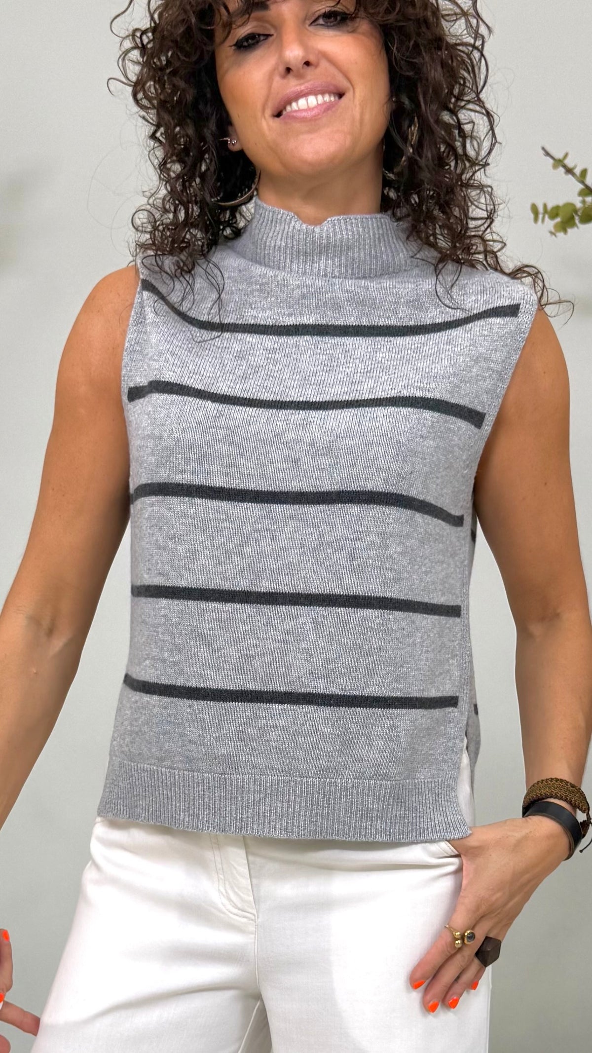 GILET A RIGHE IN MISTO CASHMERE