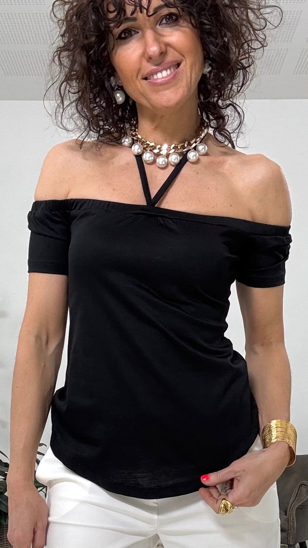 608 P25 NERO SHIFFER CON LACCIO COLLO IN JERSEY COTONE MODAL