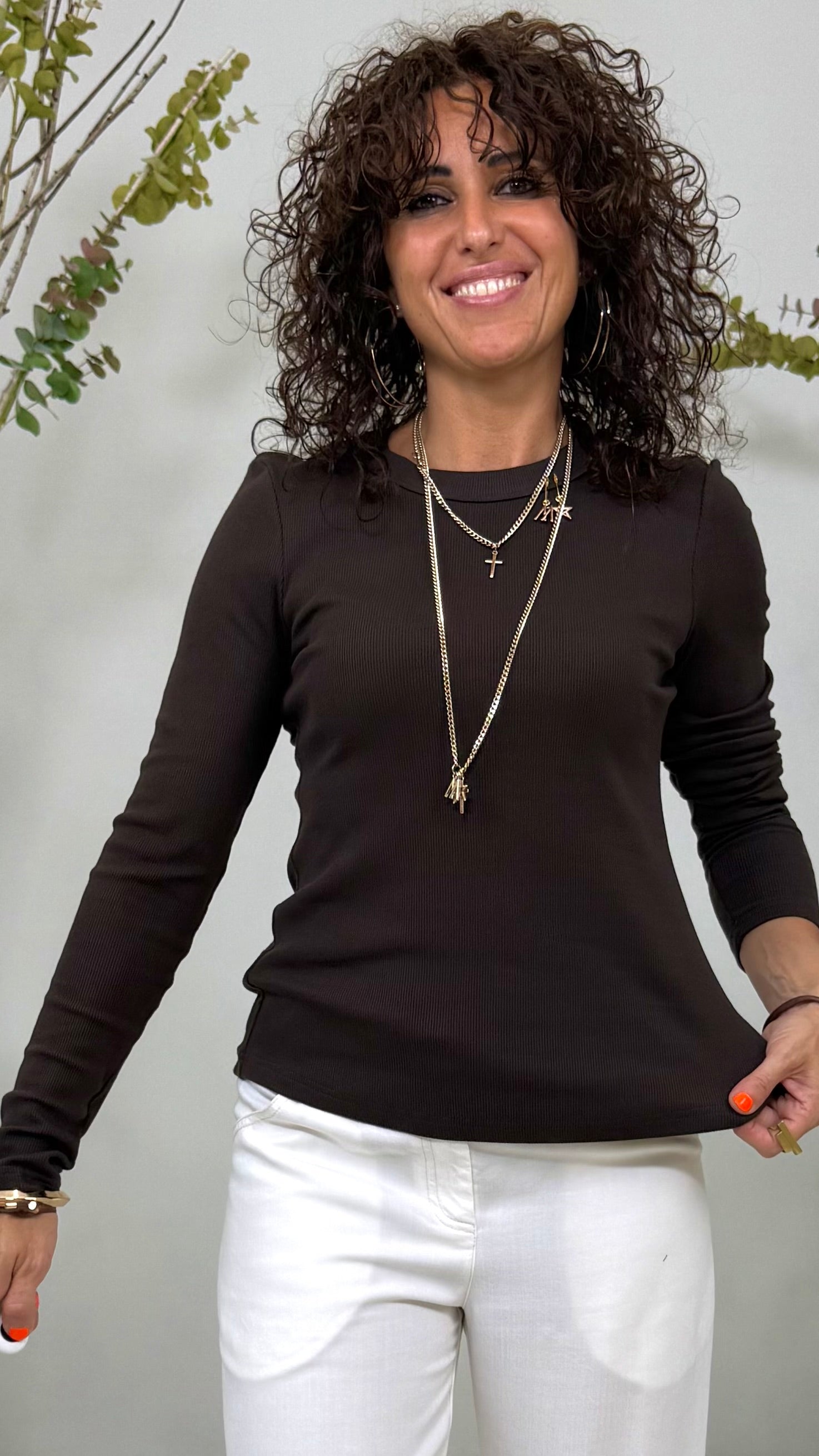 T-SHIRT GIROCOLLO IN COSTINA DI COTONE MANICA LUNGA