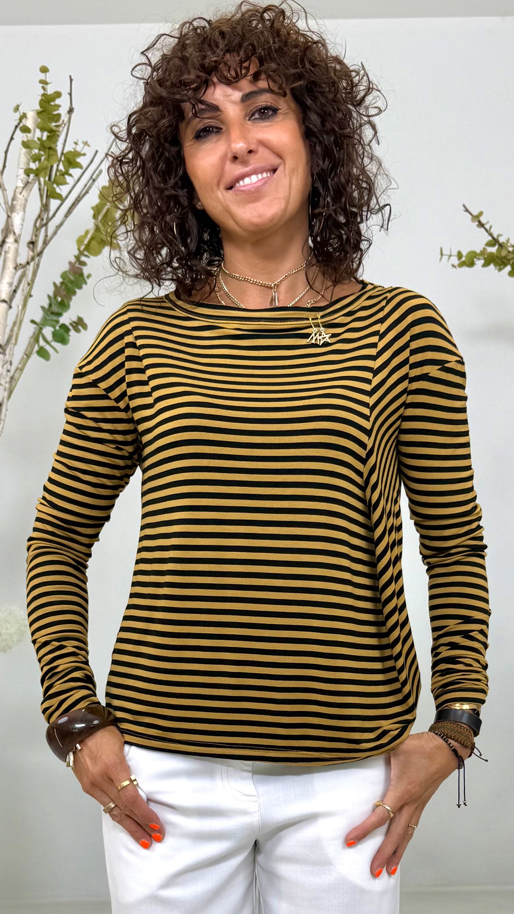 T-SHIRT LINEA QUADRATA RIGHE VISCOSA