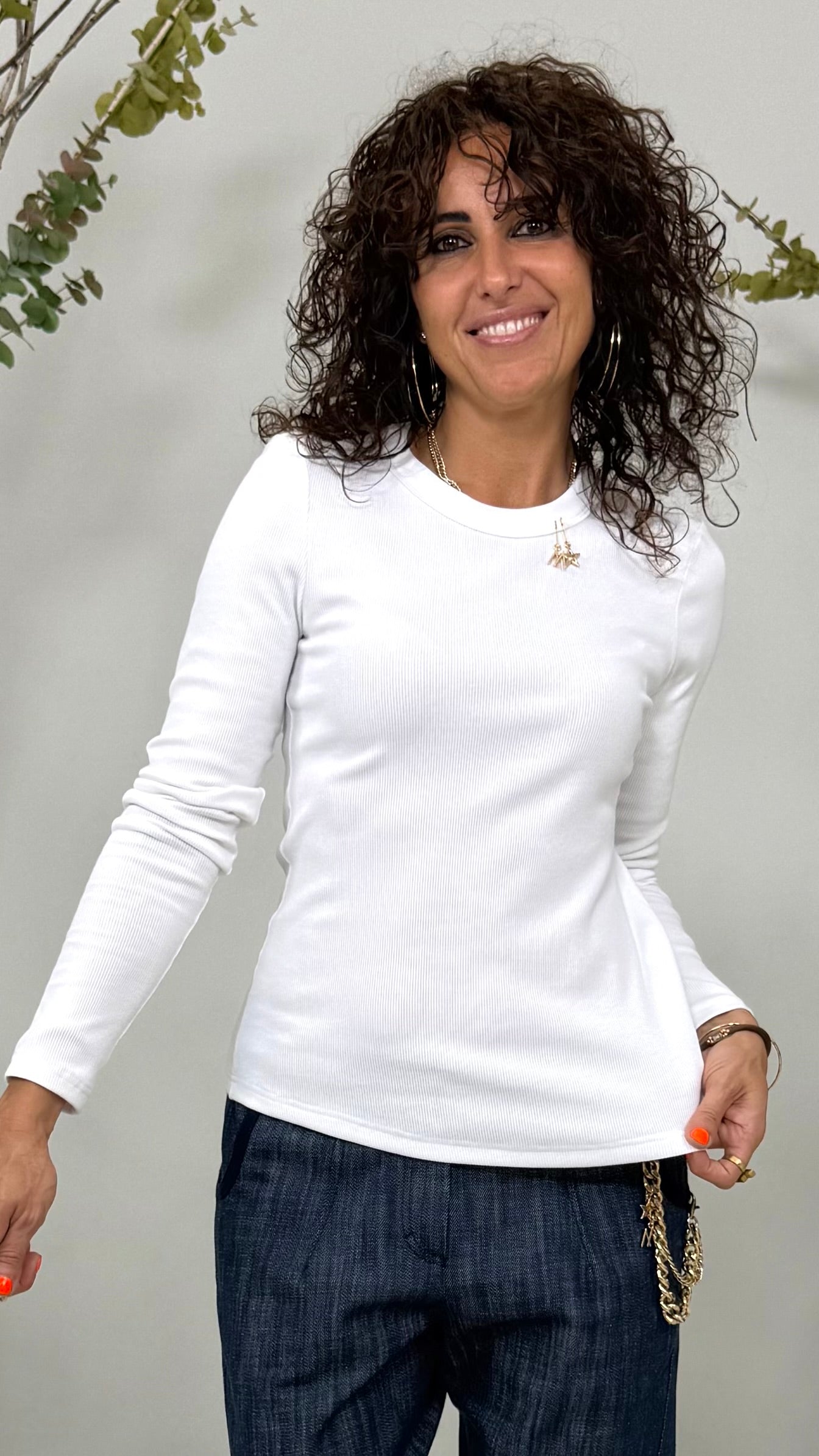T-SHIRT GIROCOLLO IN COSTINA DI COTONE MANICA LUNGA