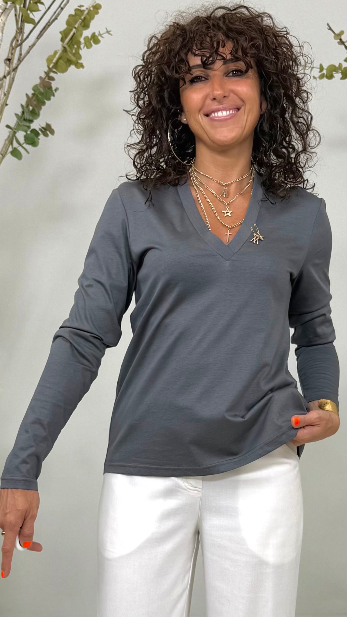 T.SHIRT IN JERSEY DI COTONE MODAL MANICA LUNGA