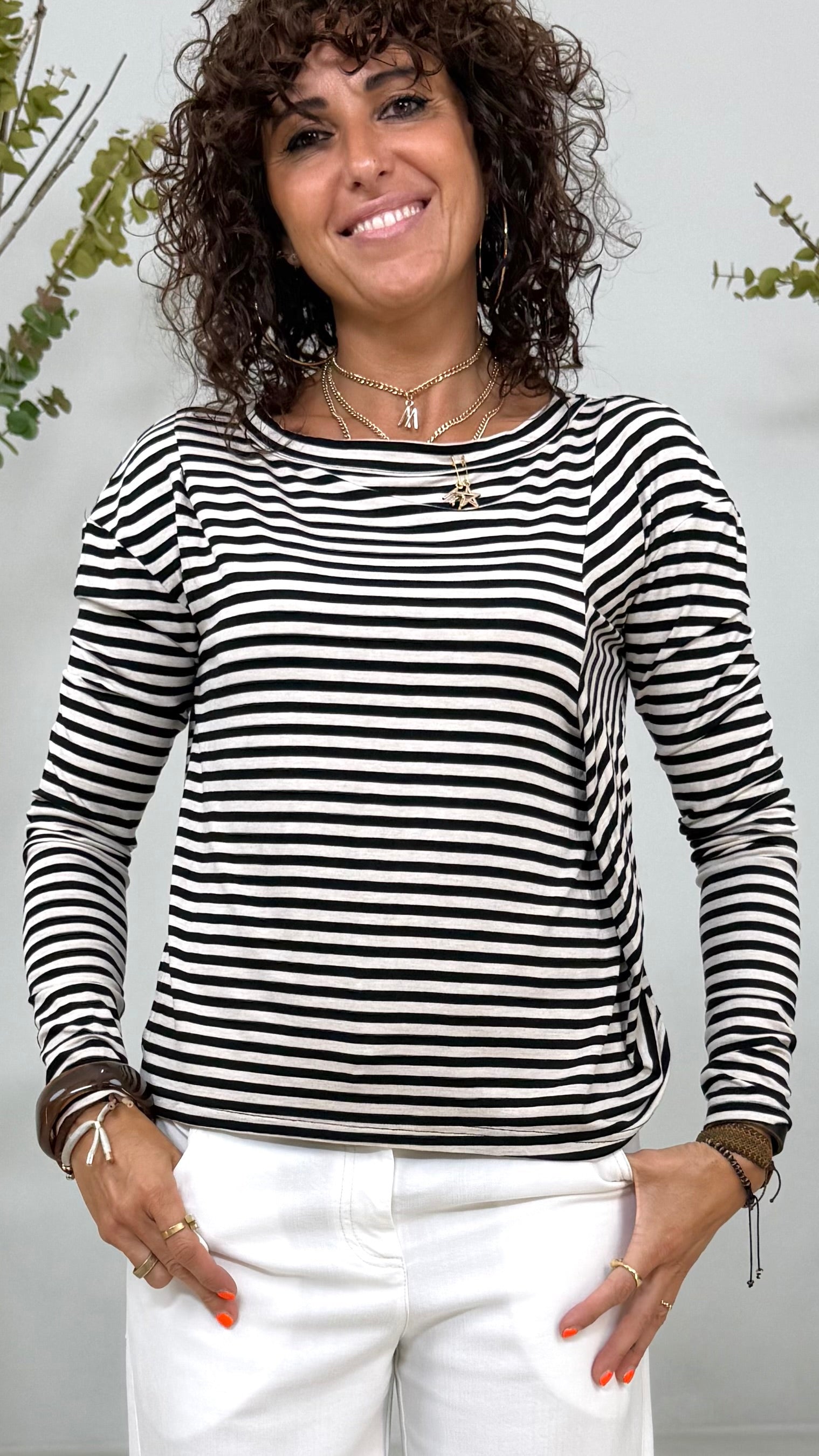 T-SHIRT LINEA QUADRATA RIGHE VISCOSA