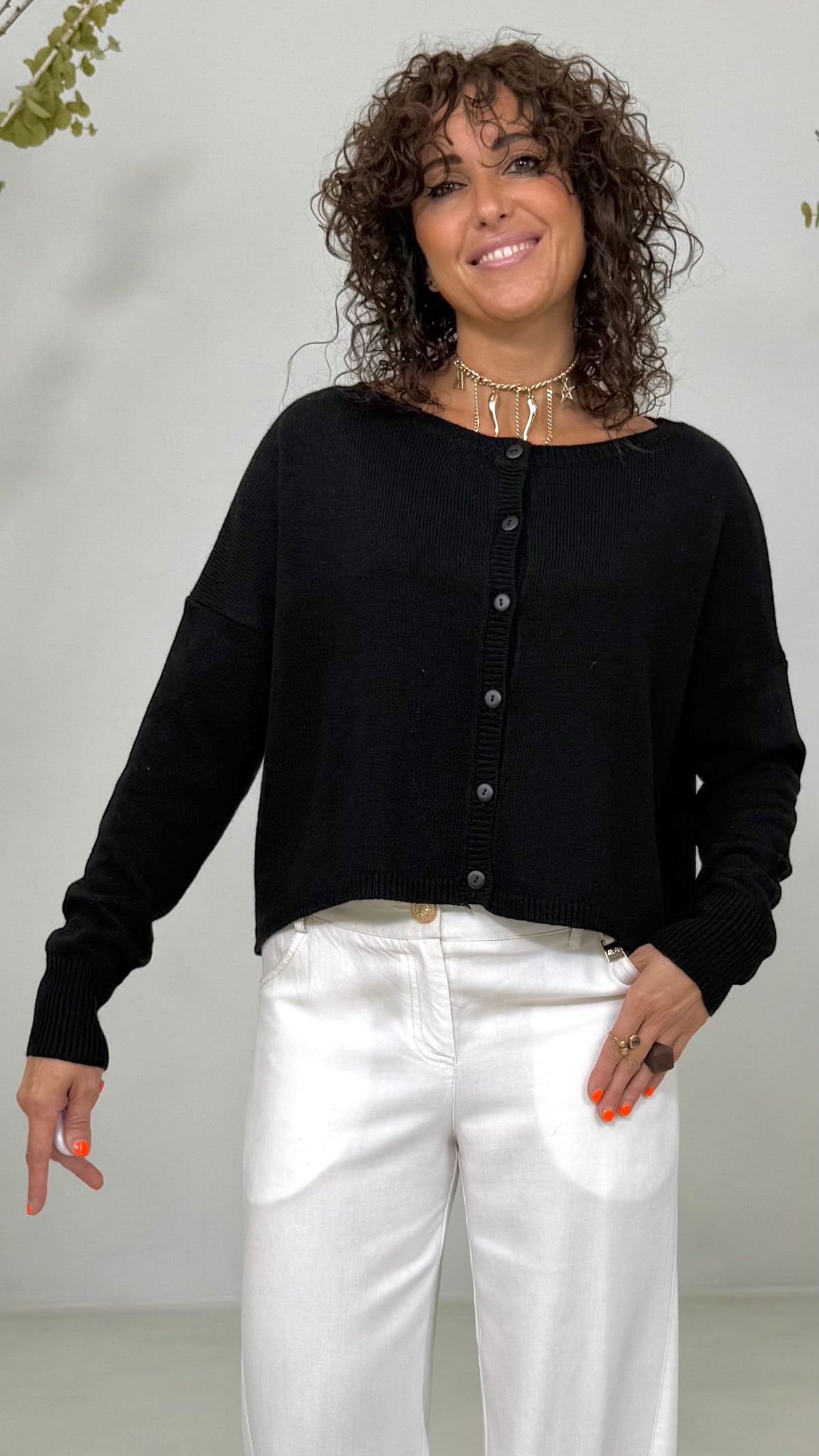 MAGLIA QUADRATA APERTA DAVANTI IN MISTO CASHMERE