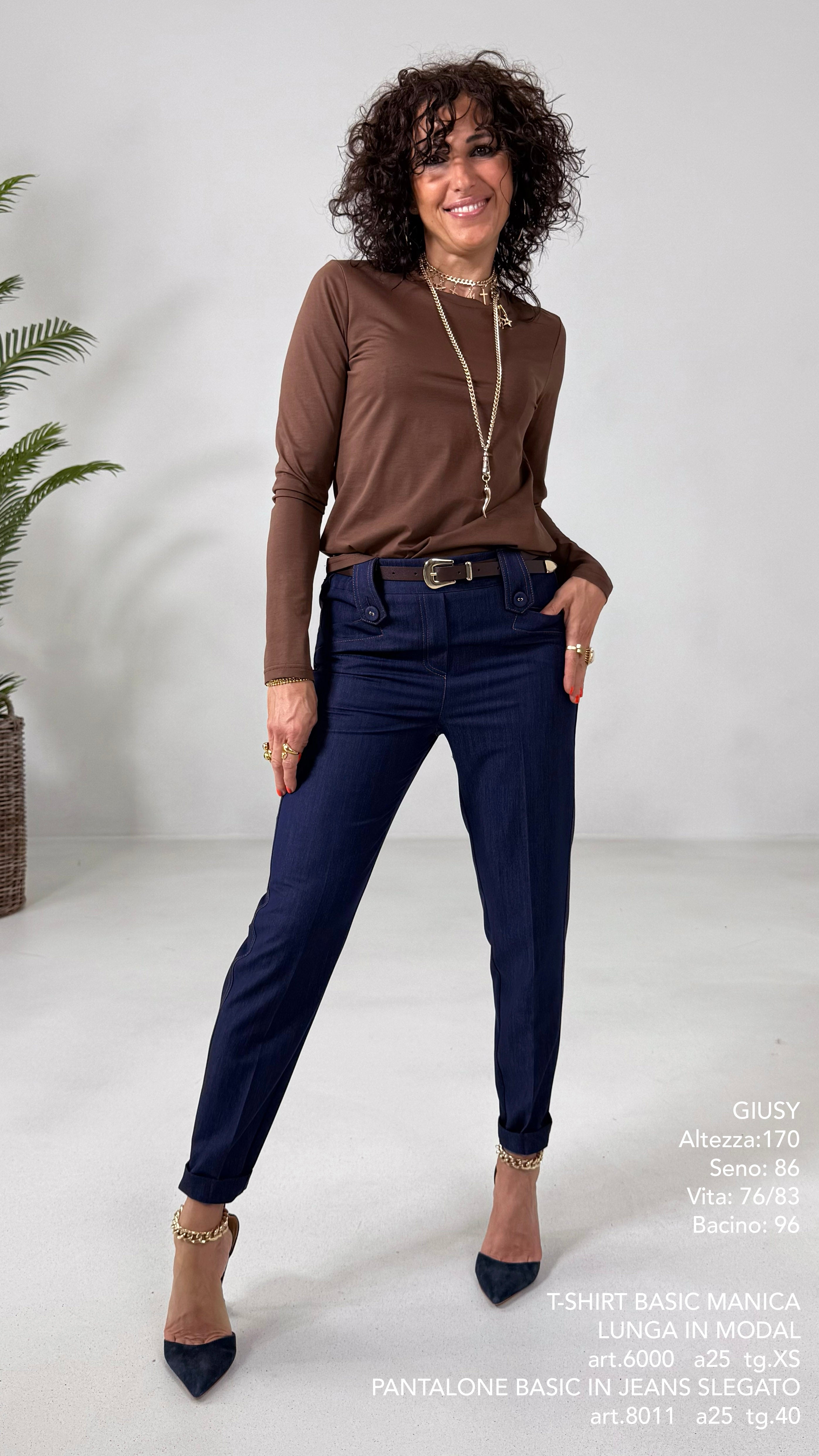 T-SHIRT BASIC MANICA LUNGA IN JERSEY DI COTONE MODAL