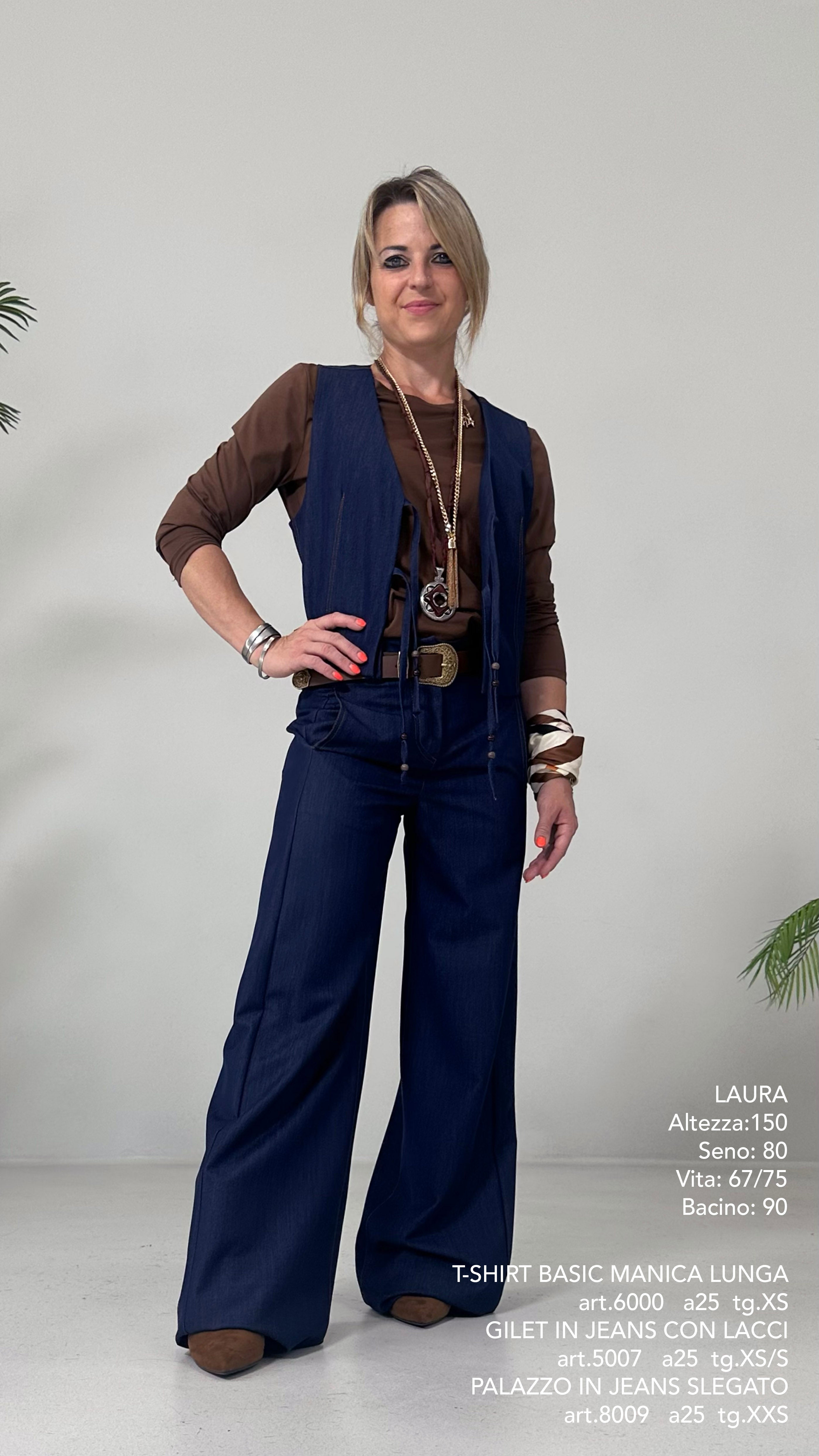 GILET IN JEANS SLEGATO CON LACCI