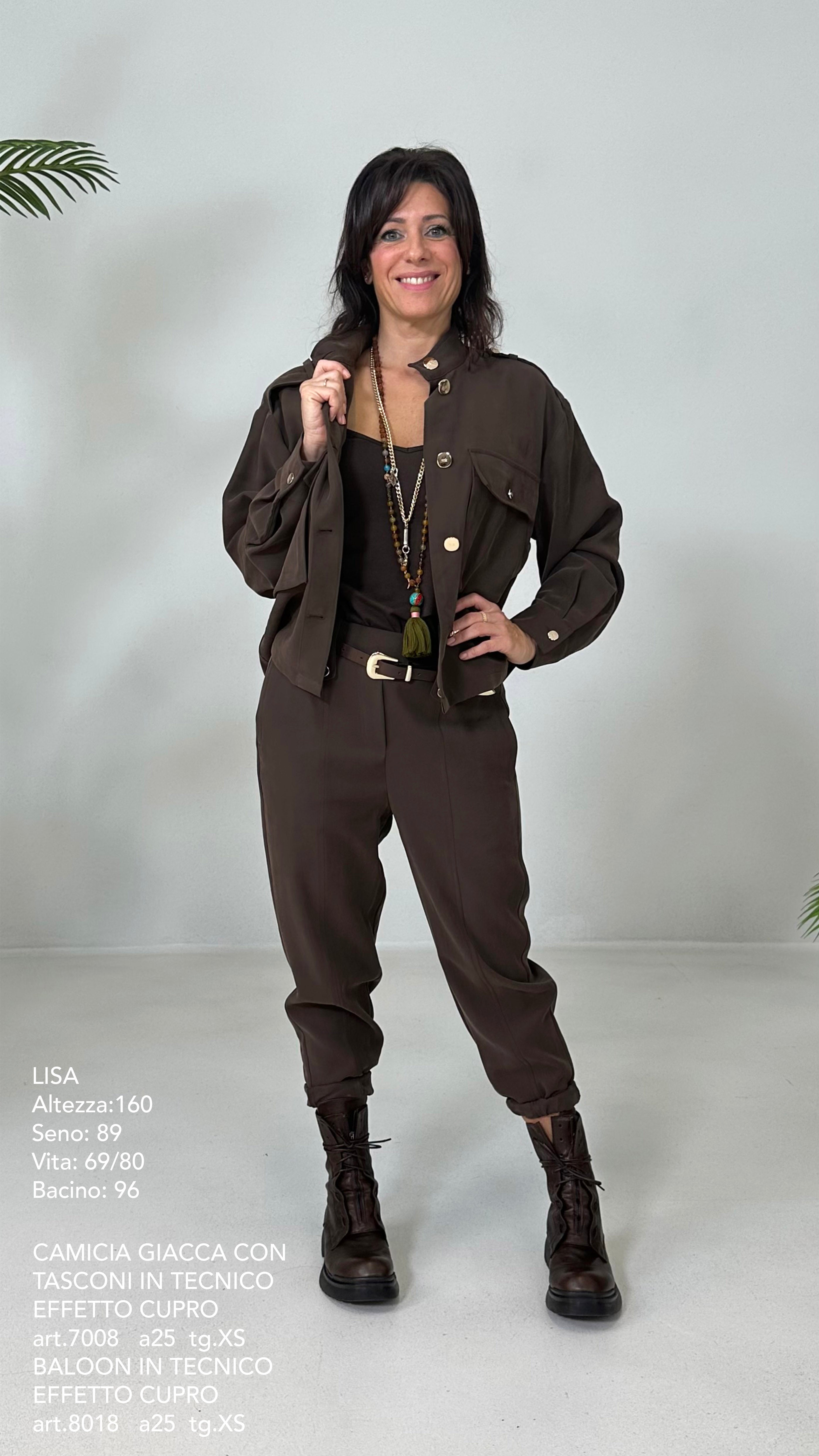 CAMICIA GIACCA CON TASCONI IN TECNICO VISCOSA EFFETTO CUPRO