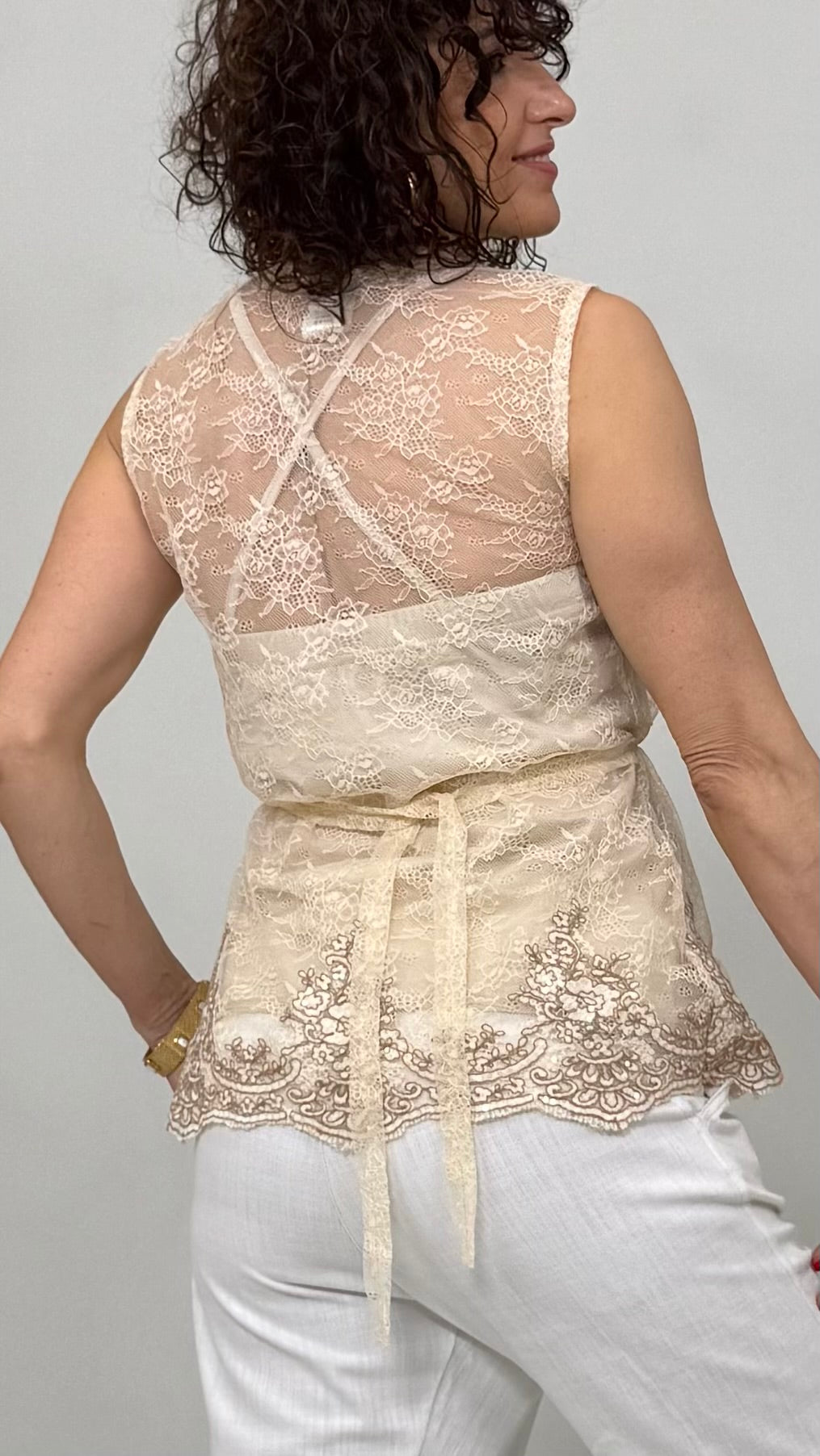 TWINSET TOP PIZZO RICAMATO PIU' TOP IN JERSEY MODAL