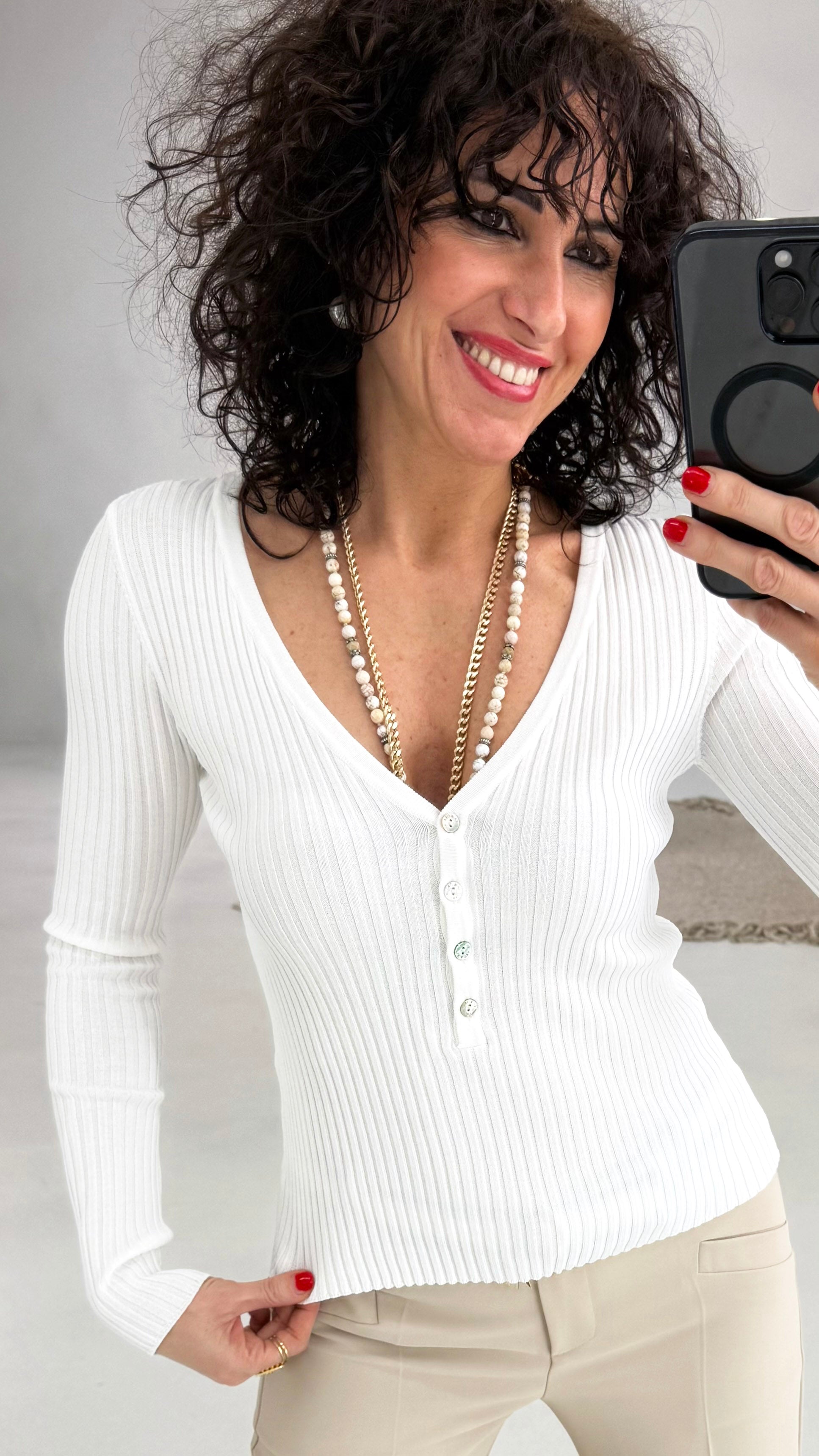 102 P25 BIANCO MAGLIA SERAFINO IN VISCOSA ELASTICA A COSTINE