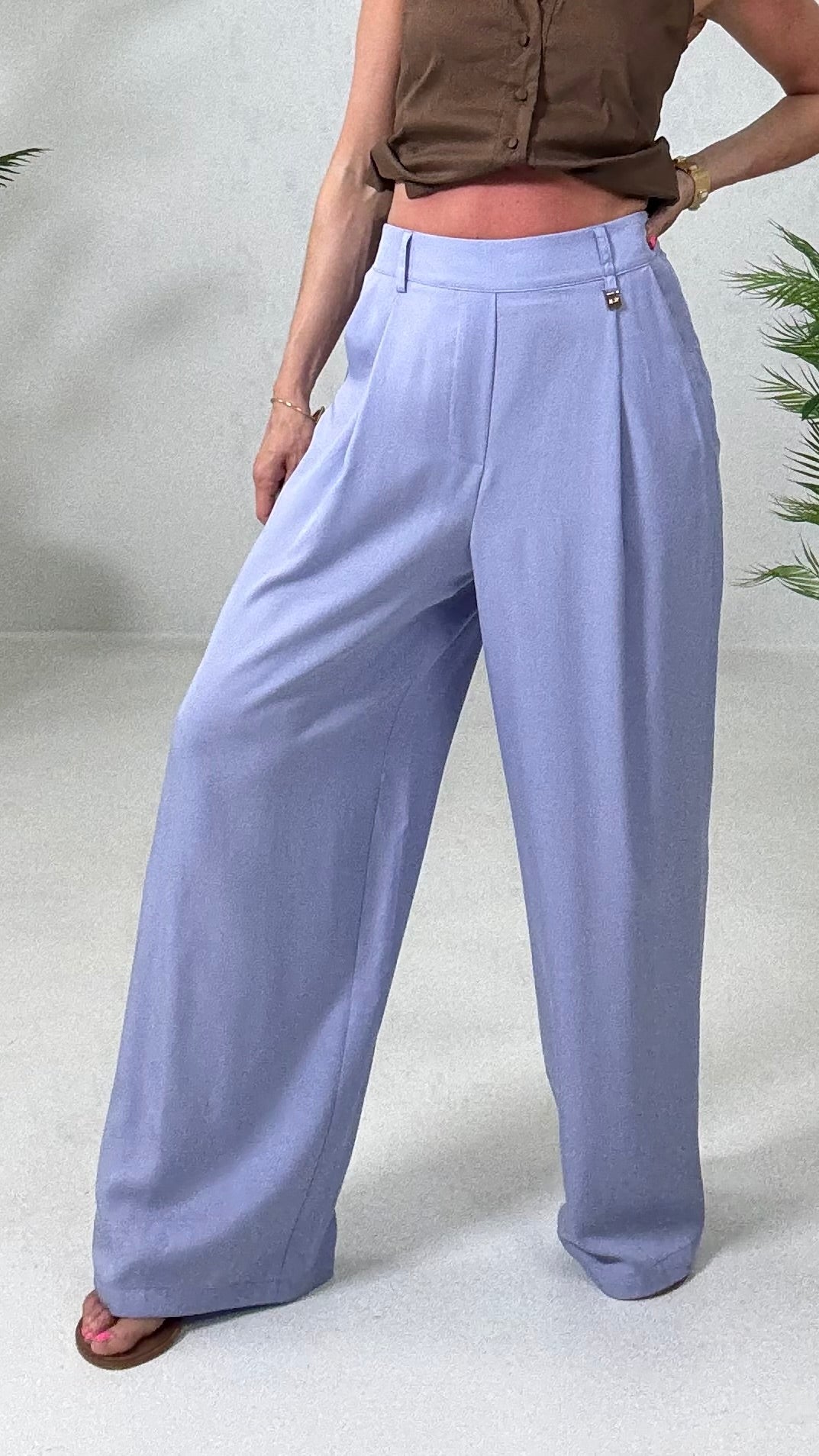 839 P25 AZZURRO POLVERE PANTALONE PALAZZO CON PIEGONE IN TWILL LYOCELL