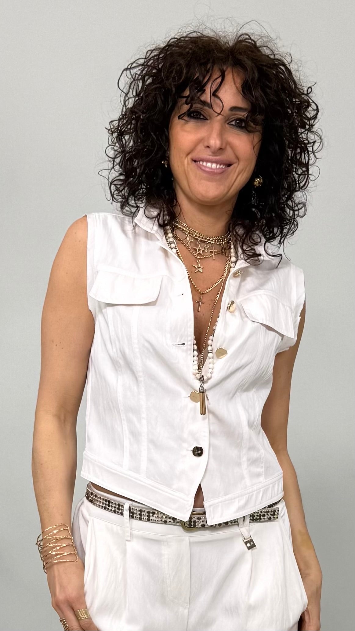 GILET CON COLLETTO IN TESSUTO EFFETTO LAVATO