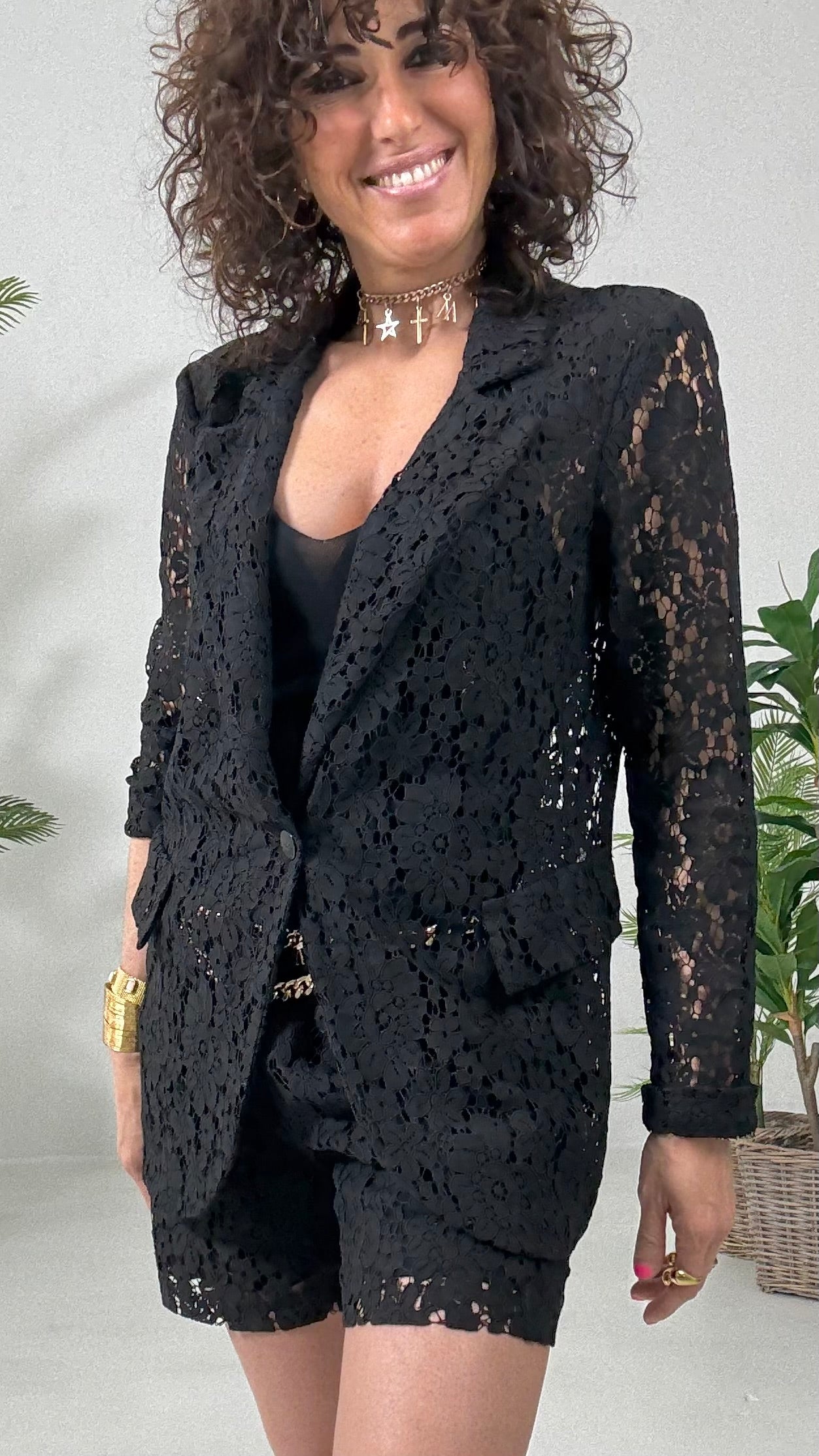 518 P25 NERO GIACCA BLAZER IN PIZZO DI COTONE