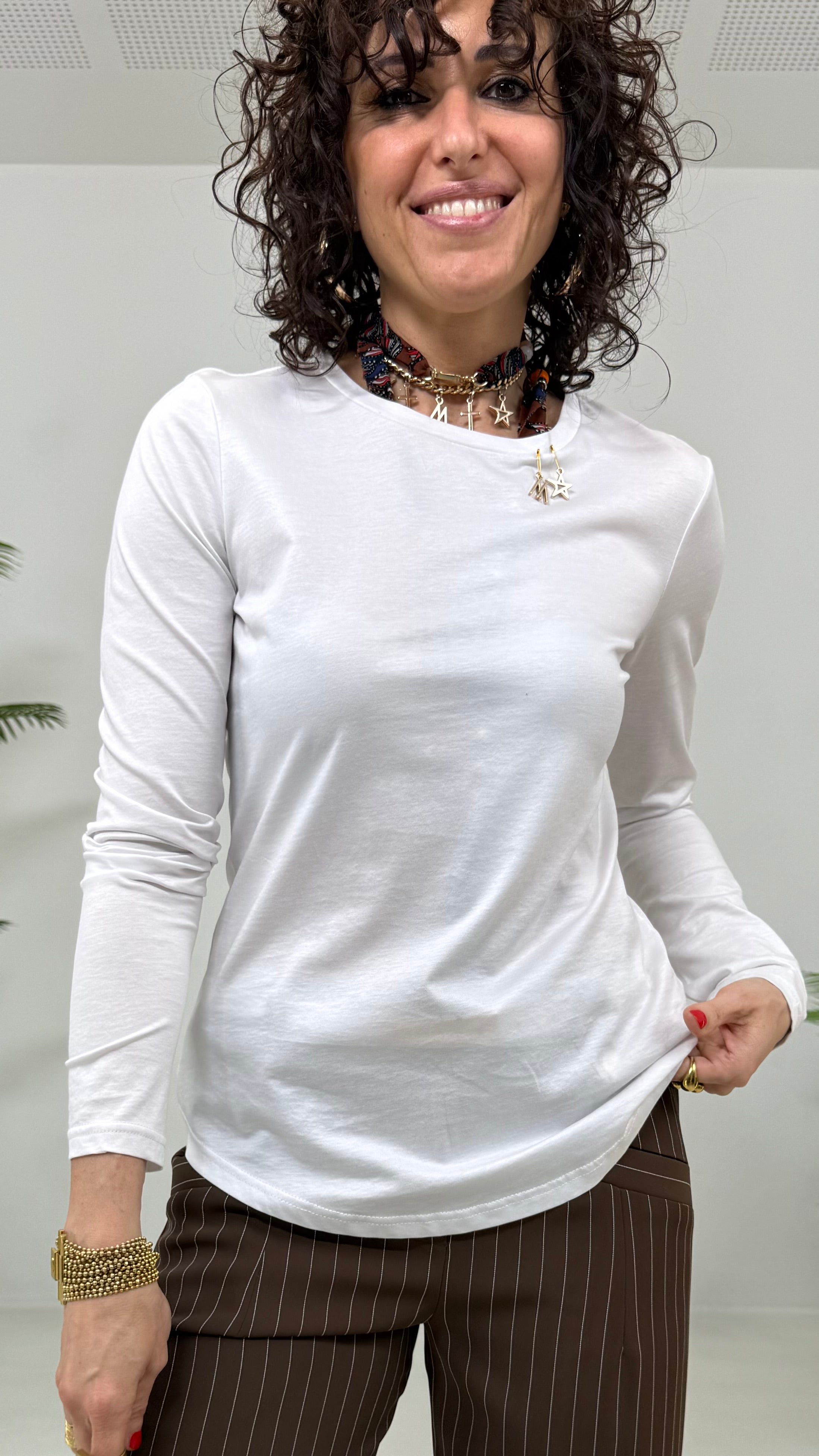 T-SHIRT BASIC MANICA LUNGA IN JERSEY DI COTONE MODAL