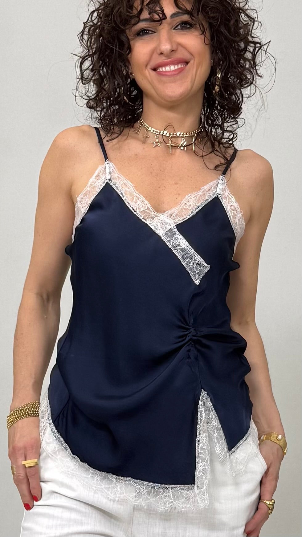 TOP LINGERIE IN RASO DI VISCOSA CON PIZZO