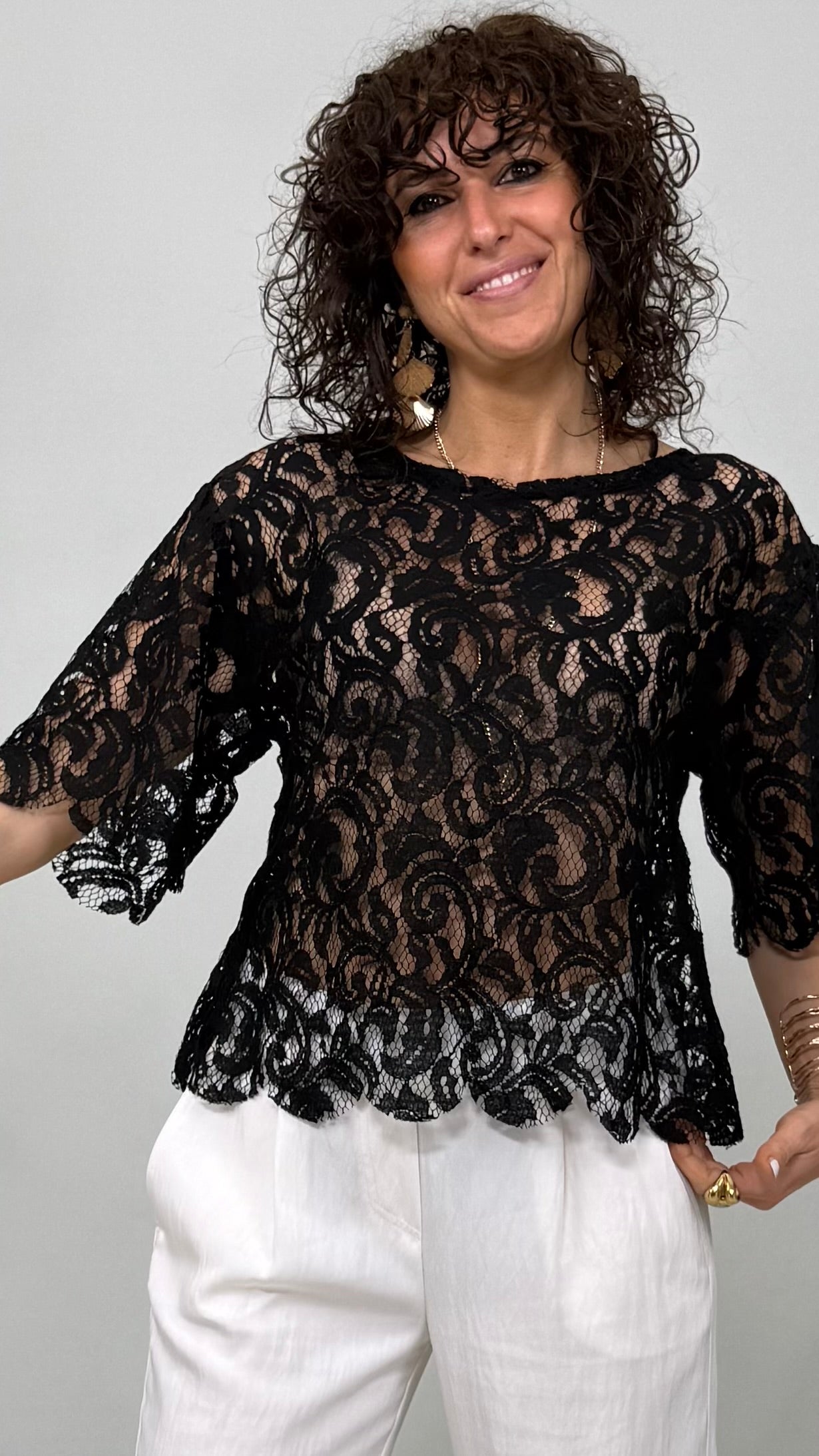 BLUSA LINEA SLIM IN PIZZO SMERLATO