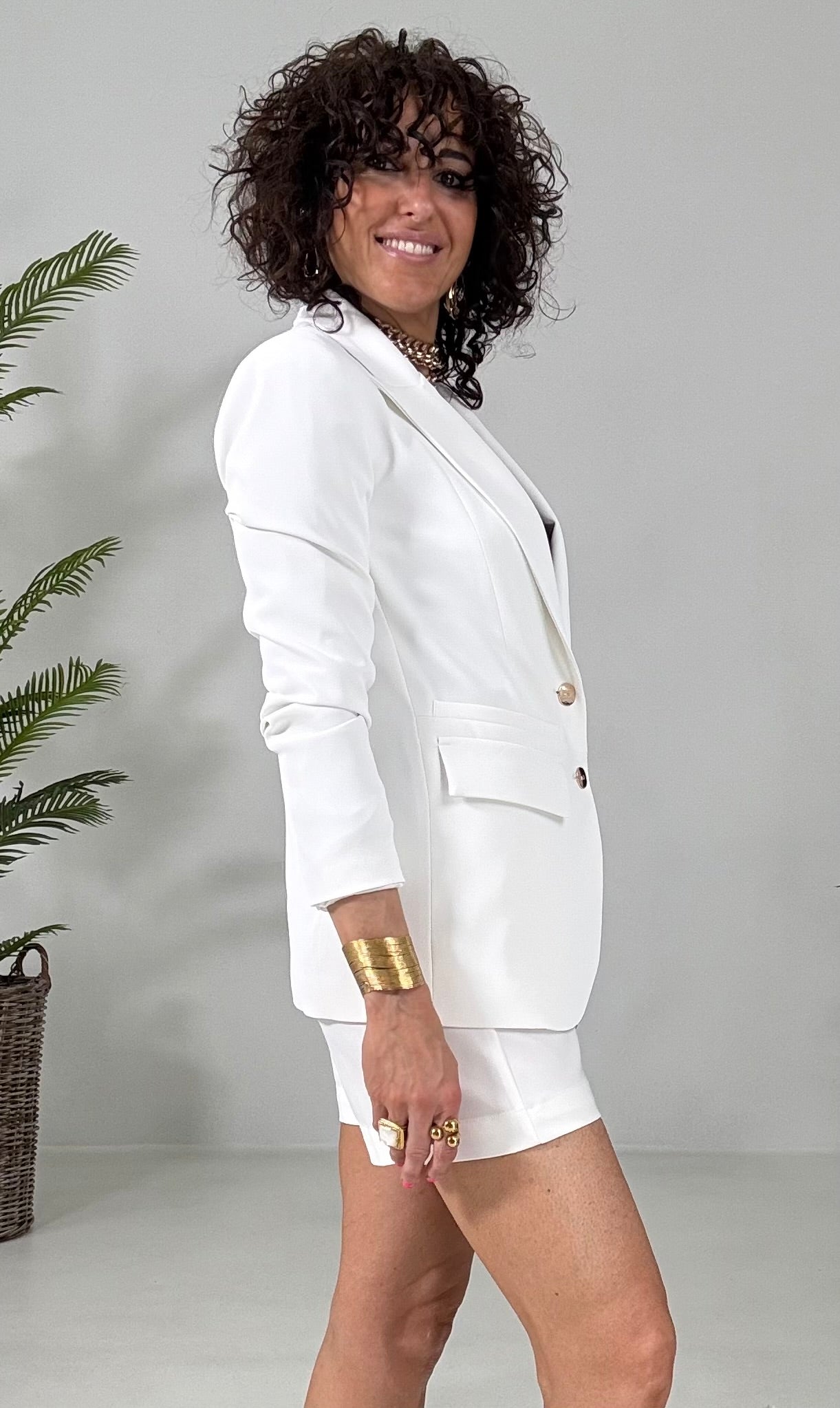 503 P25 BIANCO GIACCA BLAZER CON COLLO A LANCIA IN CADY FLUIDO