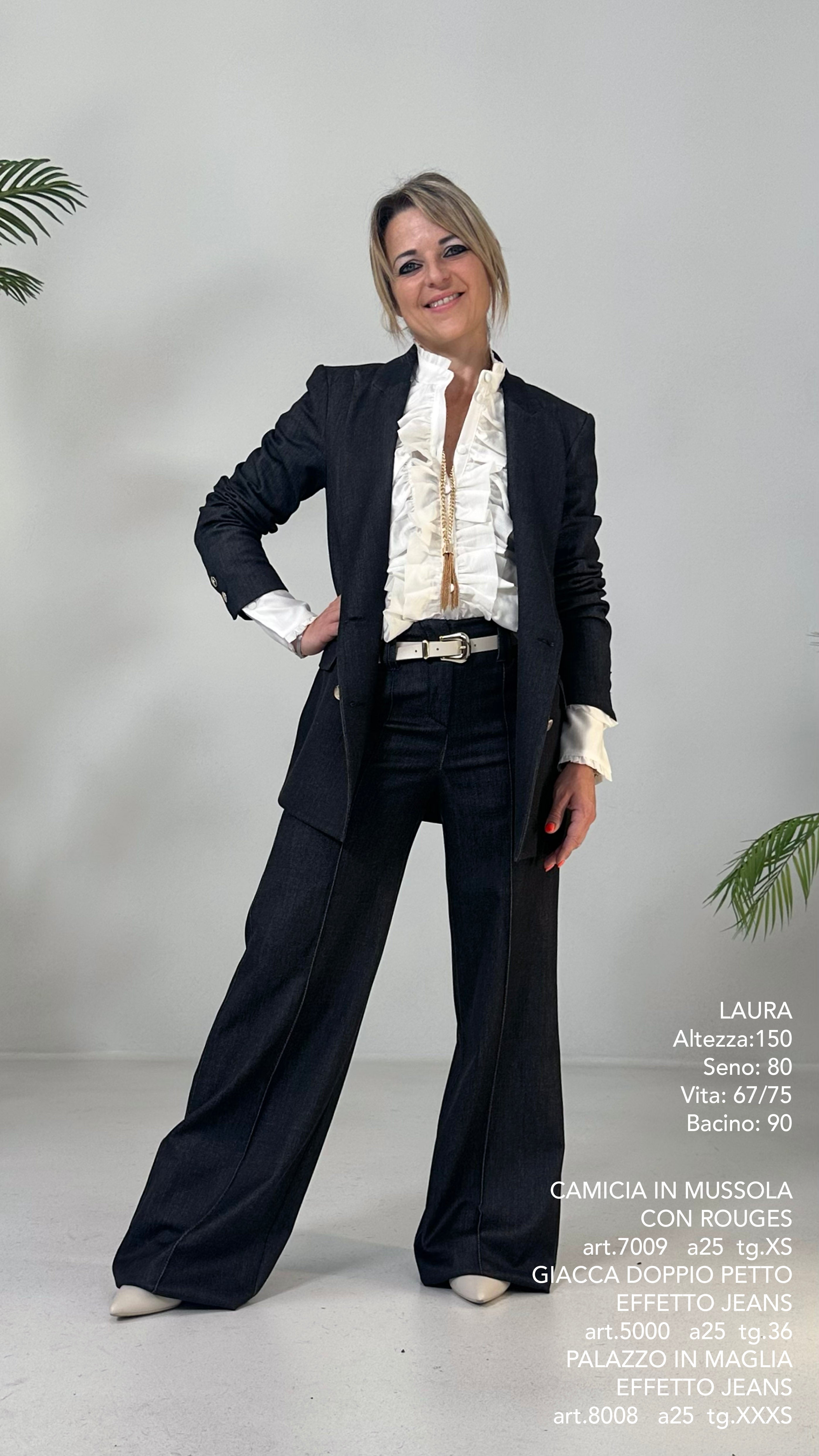 GIACCA DOPPIO PETTO IN MAGLIA TECNICA EFFETTO JEANS