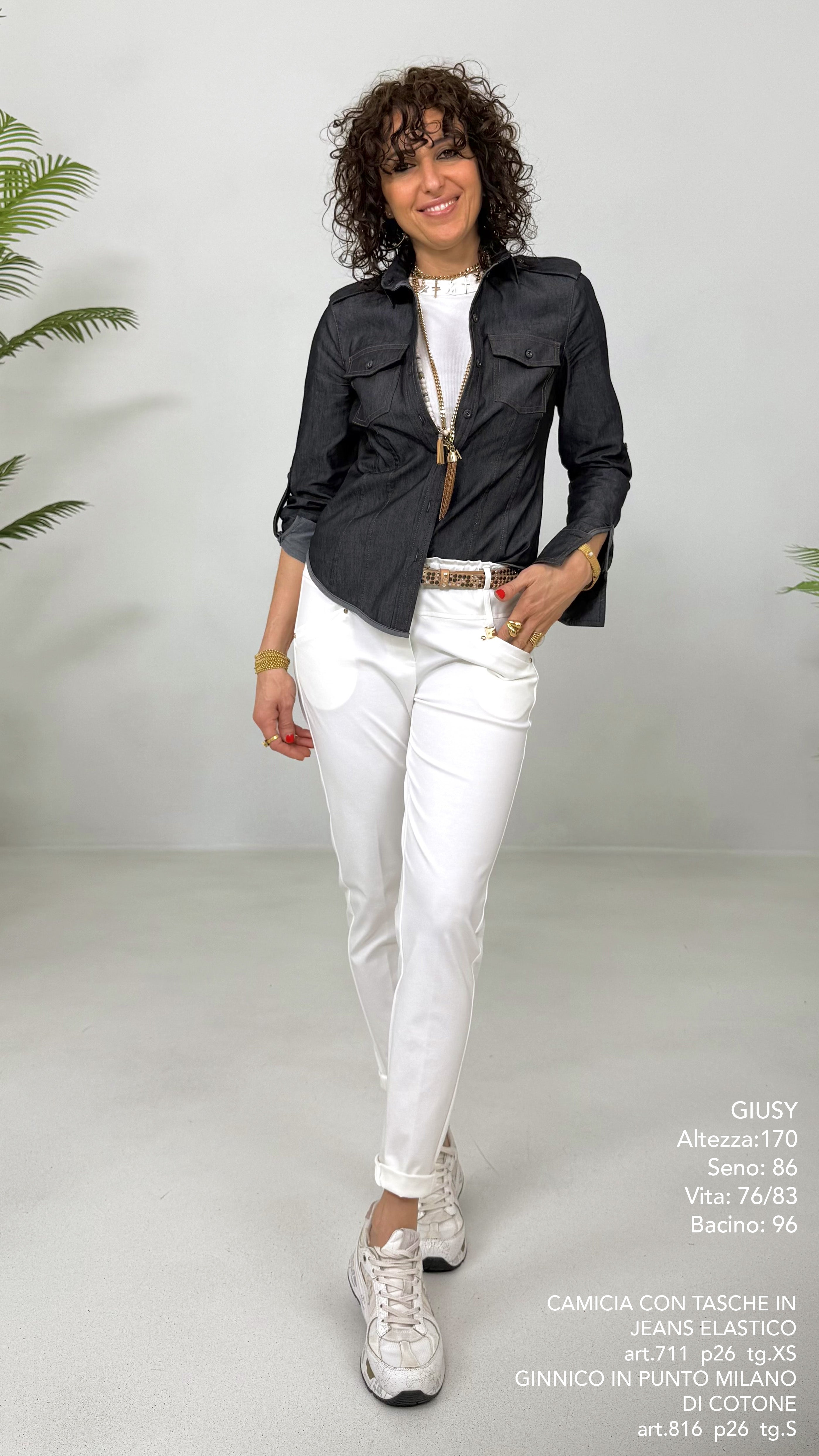 CAMICIA CON TASCHE IN JEANS ELASTICO