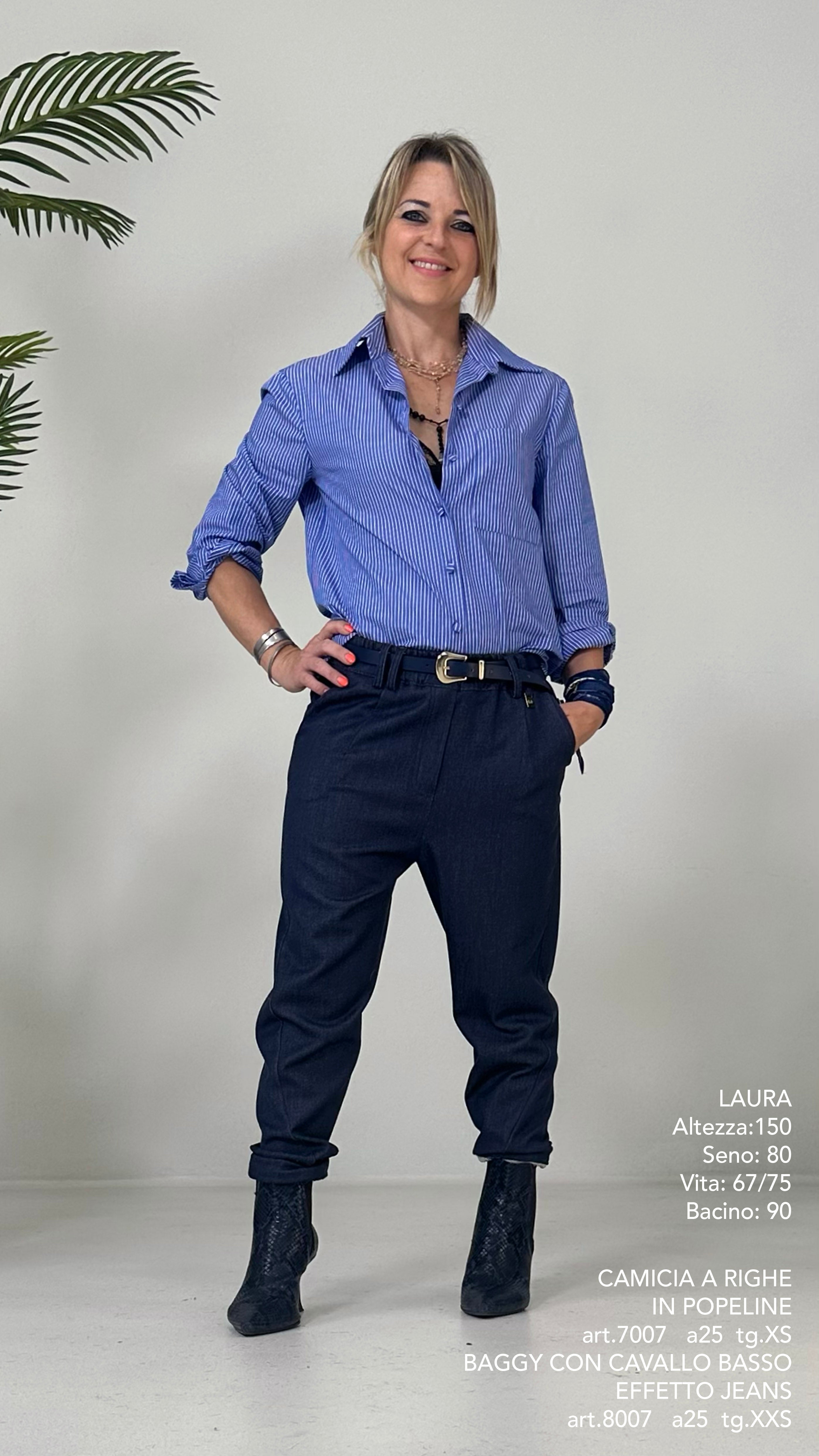 BAGGY CON CAVALLO BASSO IN MAGLIA TECNICA EFFETTO JEANS