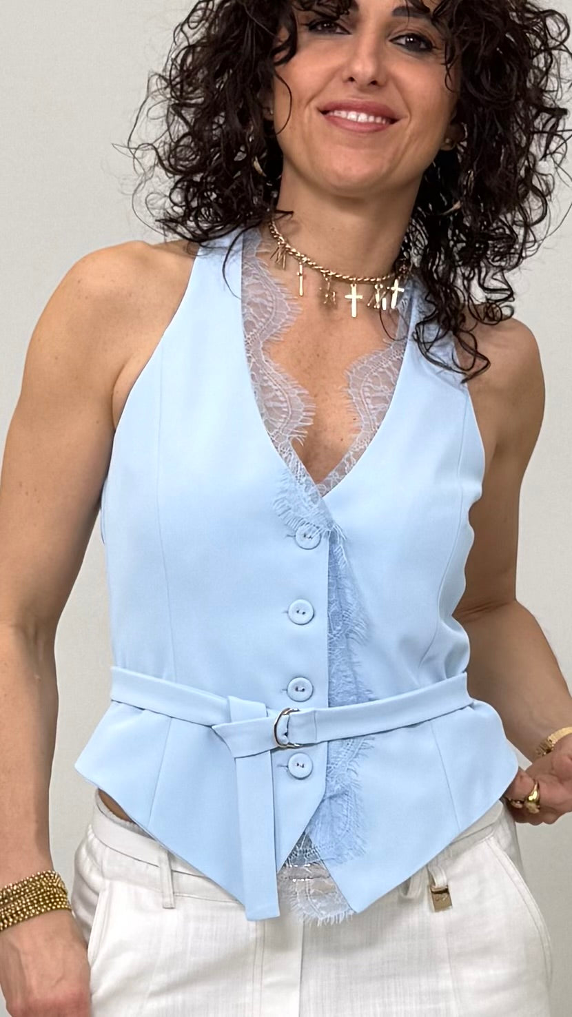 GILET IN CADY FLUIDO CON PIZZO SCOLLO