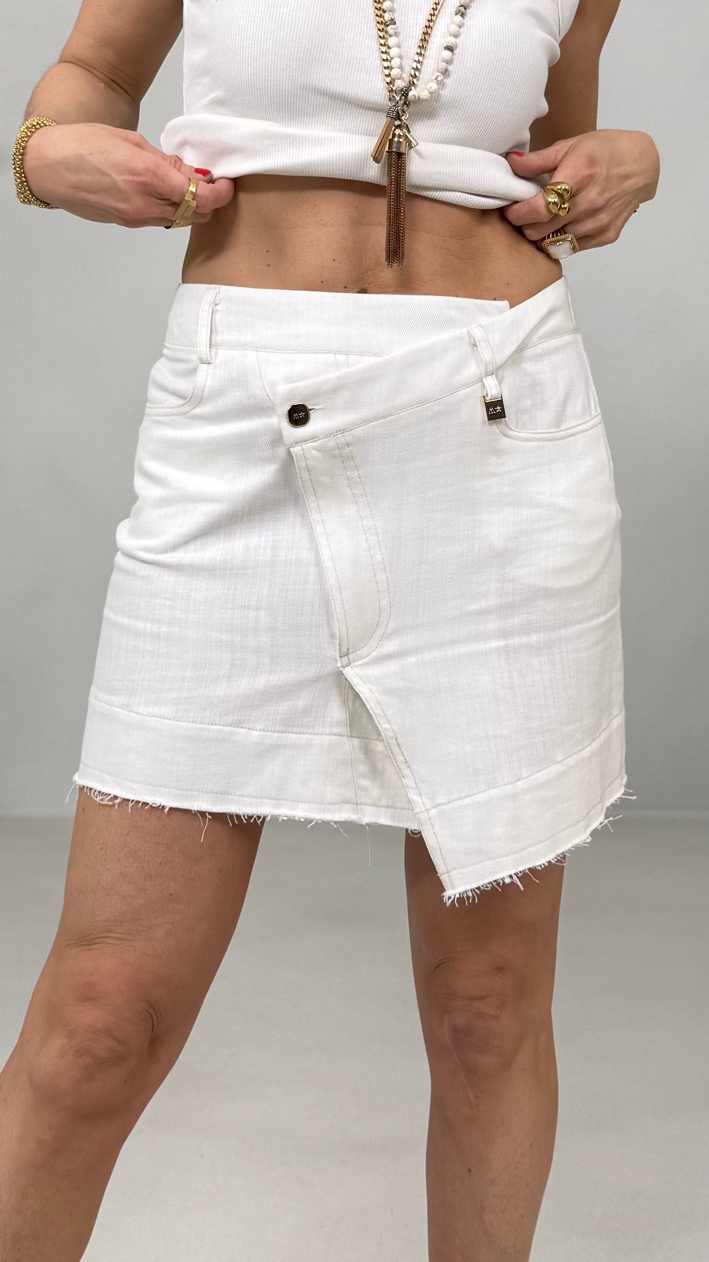 GONNA CORTA ASIMMETRICA IN COTONE JEANS