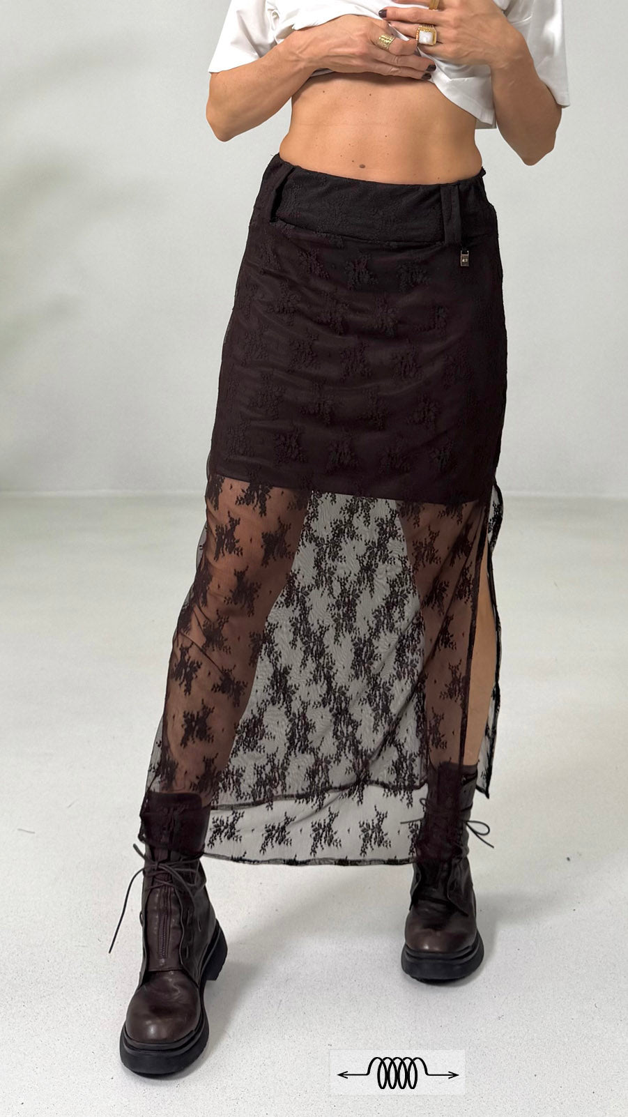 GONNA LUNGA IN PIZZO ELASTICIZZATO CON SOTTOGONNA