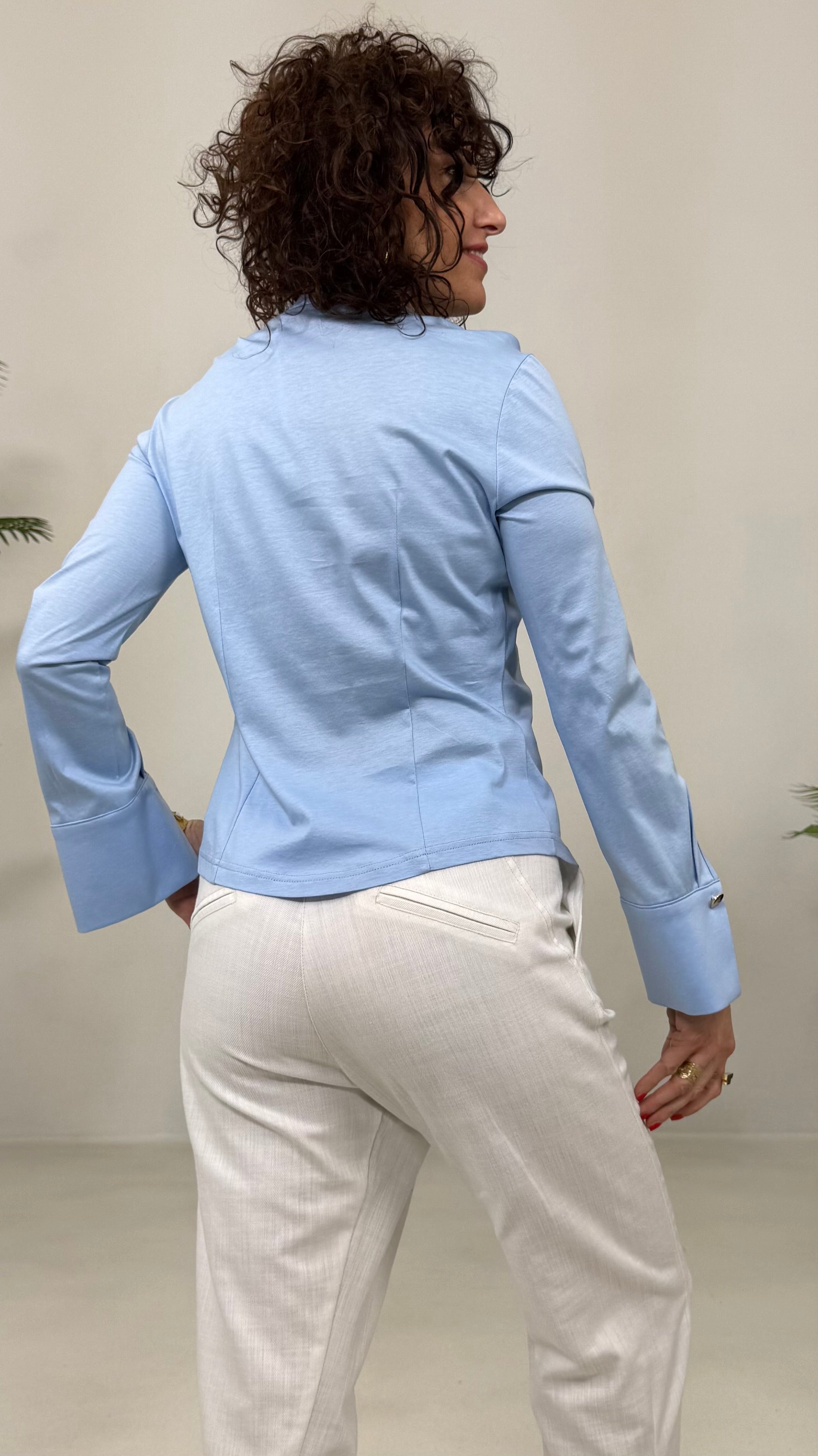 CAMICIA IN JERSEY COTONE MODALSCOLLO A V CON CATENELLA