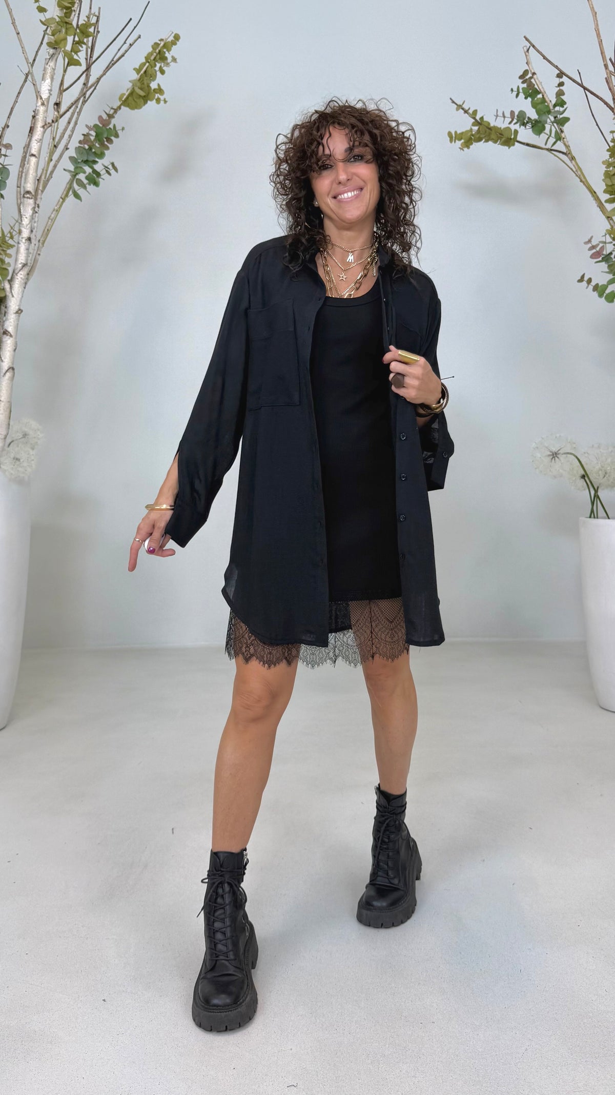 TWIN-SET CAMICIONE PIÙ SOTTOVESTE IN GARZA VISCOSA LANA E COSTINA