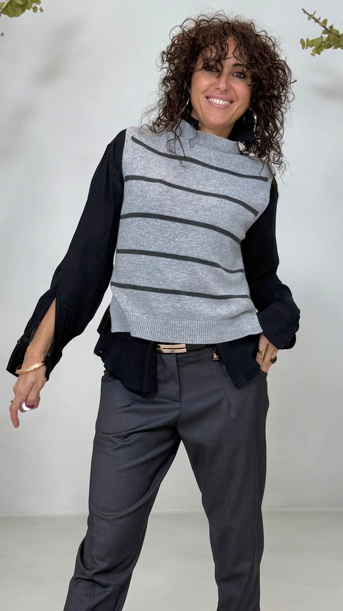 GILET A RIGHE IN MISTO CASHMERE