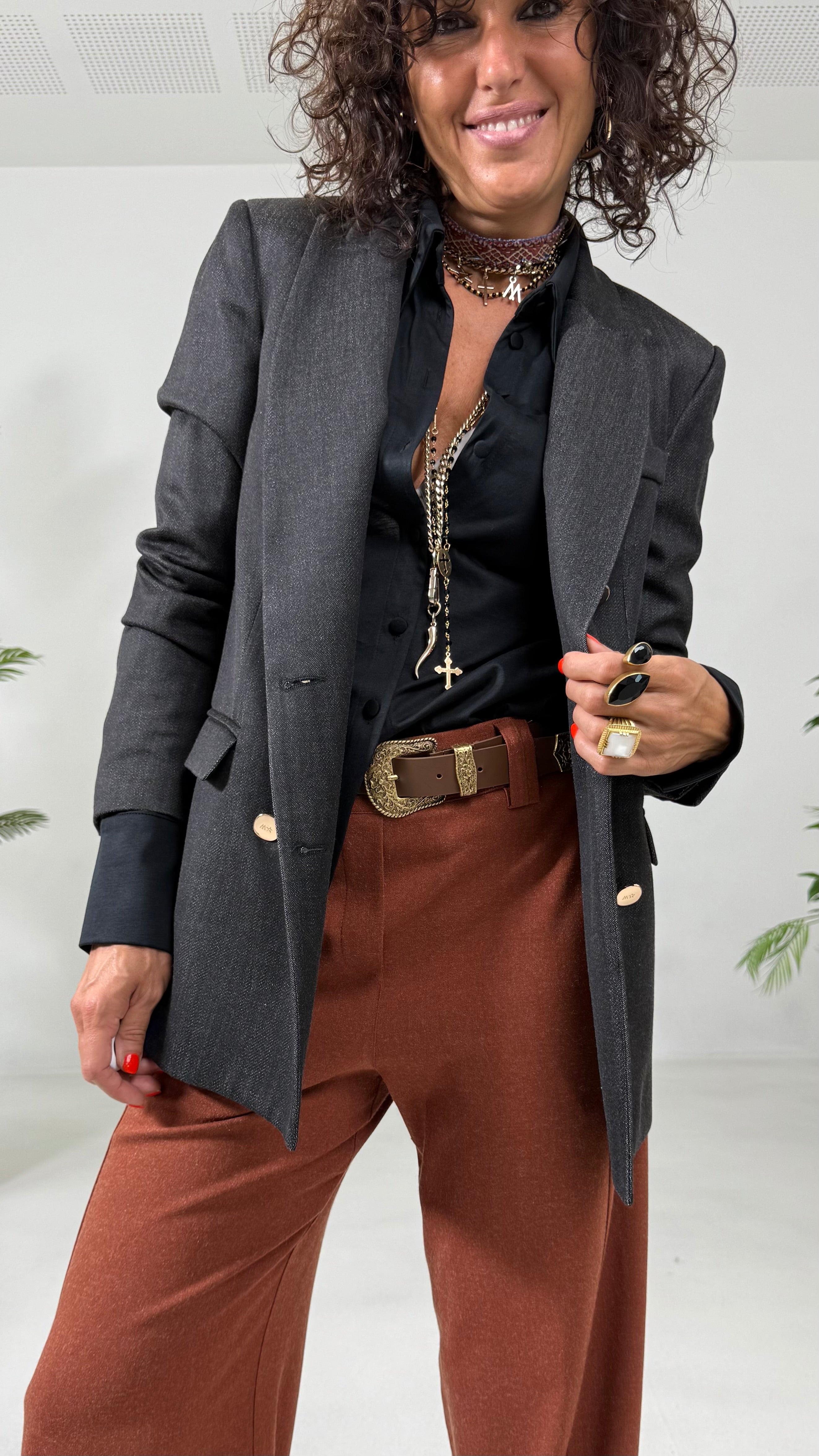 GIACCA DOPPIO PETTO IN MAGLIA TECNICA EFFETTO JEANS