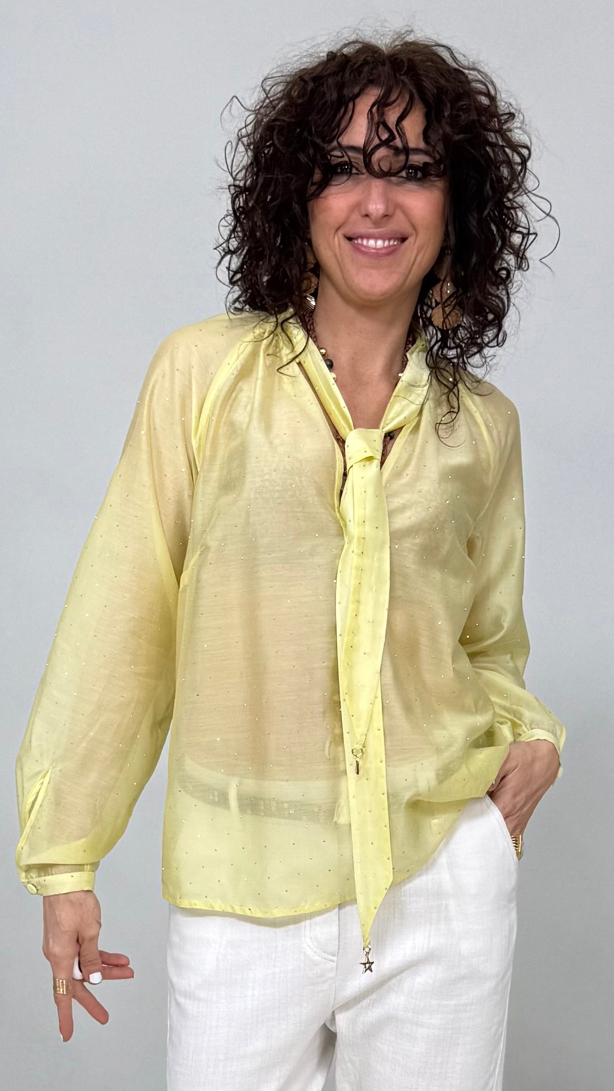 CAMICIA TRAPEZIO IN VOILE CON BORCHIE