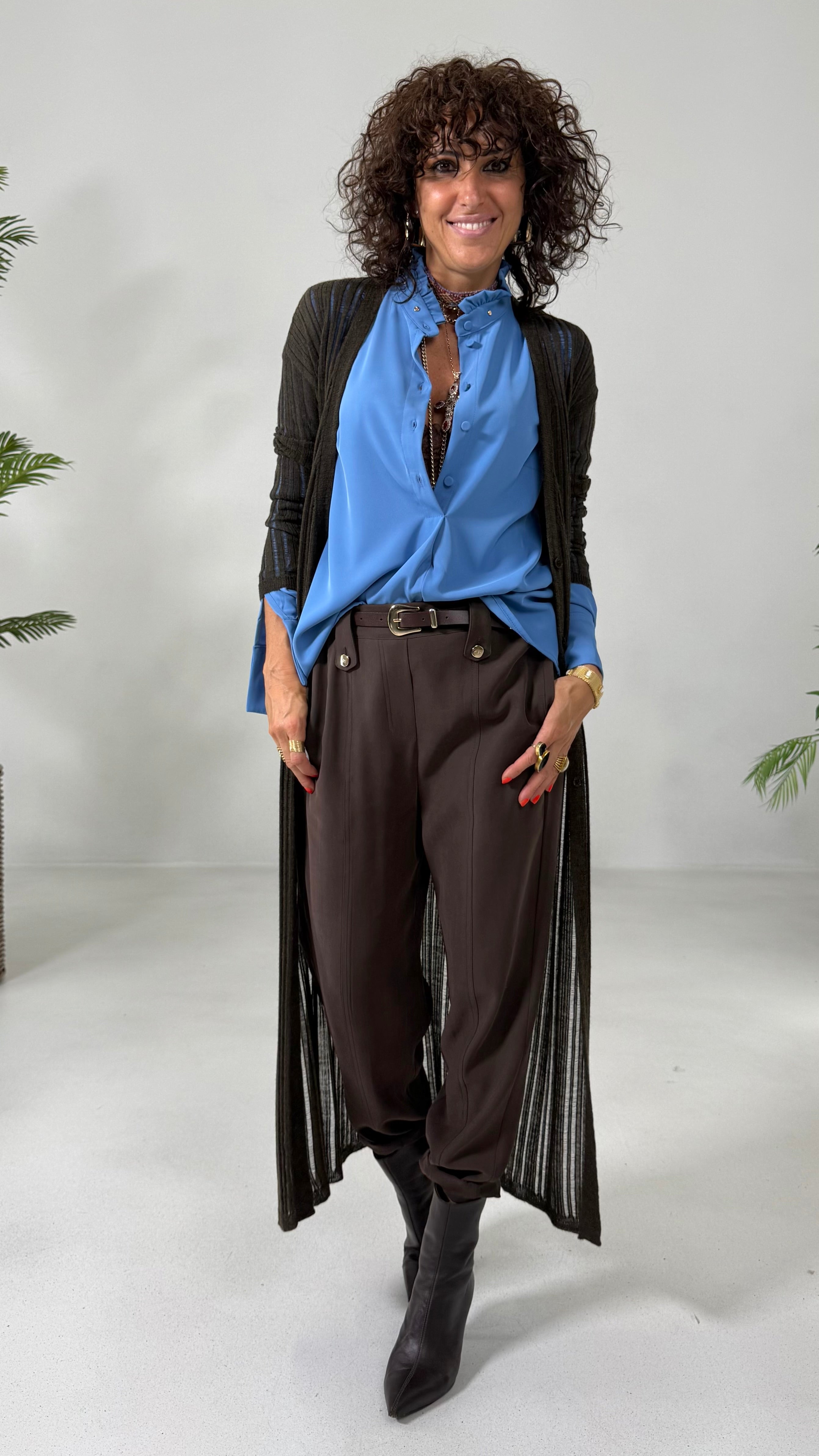 CARDIGAN LUNGO IN LANA VISCOSA PUNTO TRAFORATO