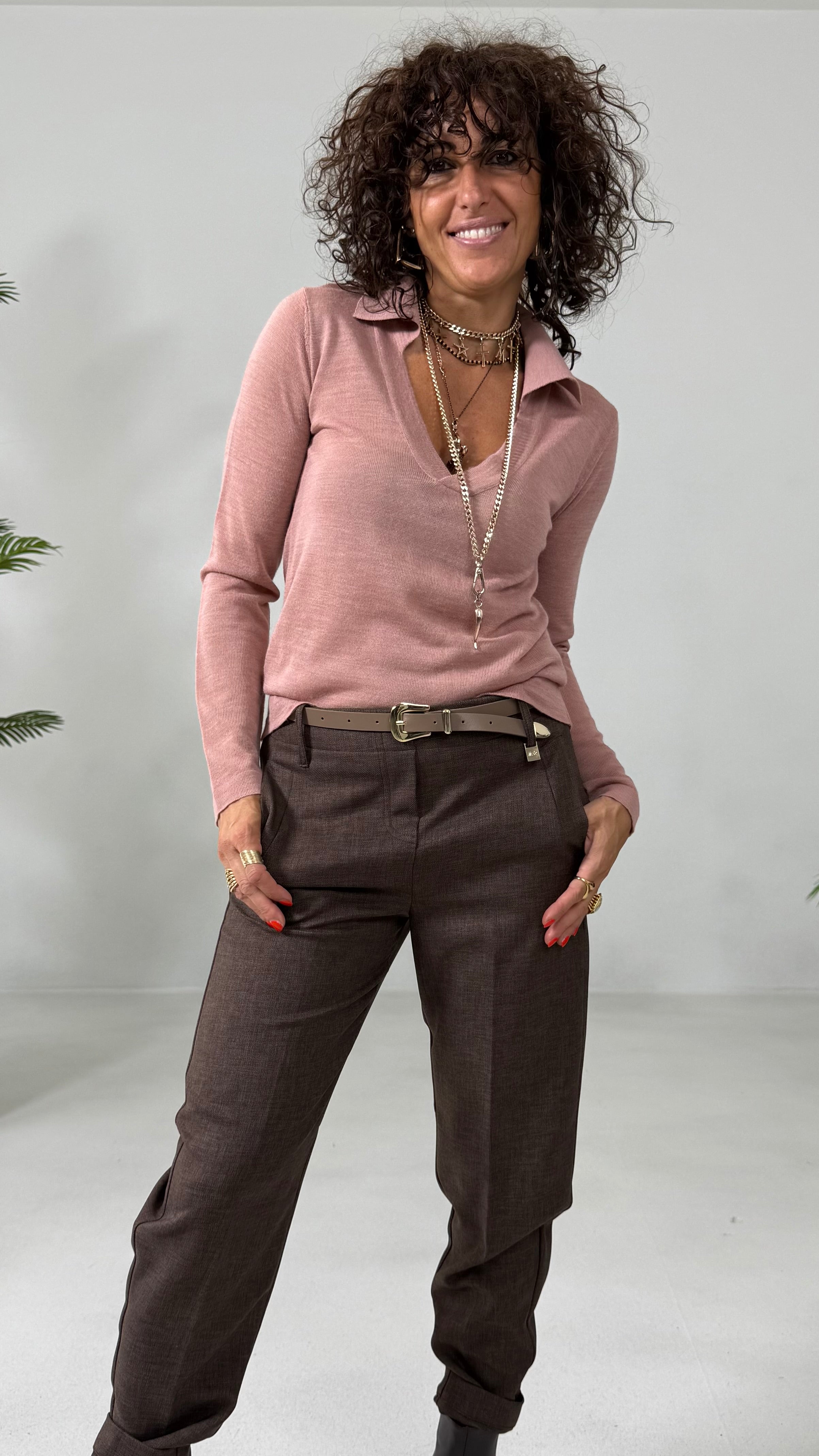 MAGLIA COLLO A POLO IN LANA VISCOSA