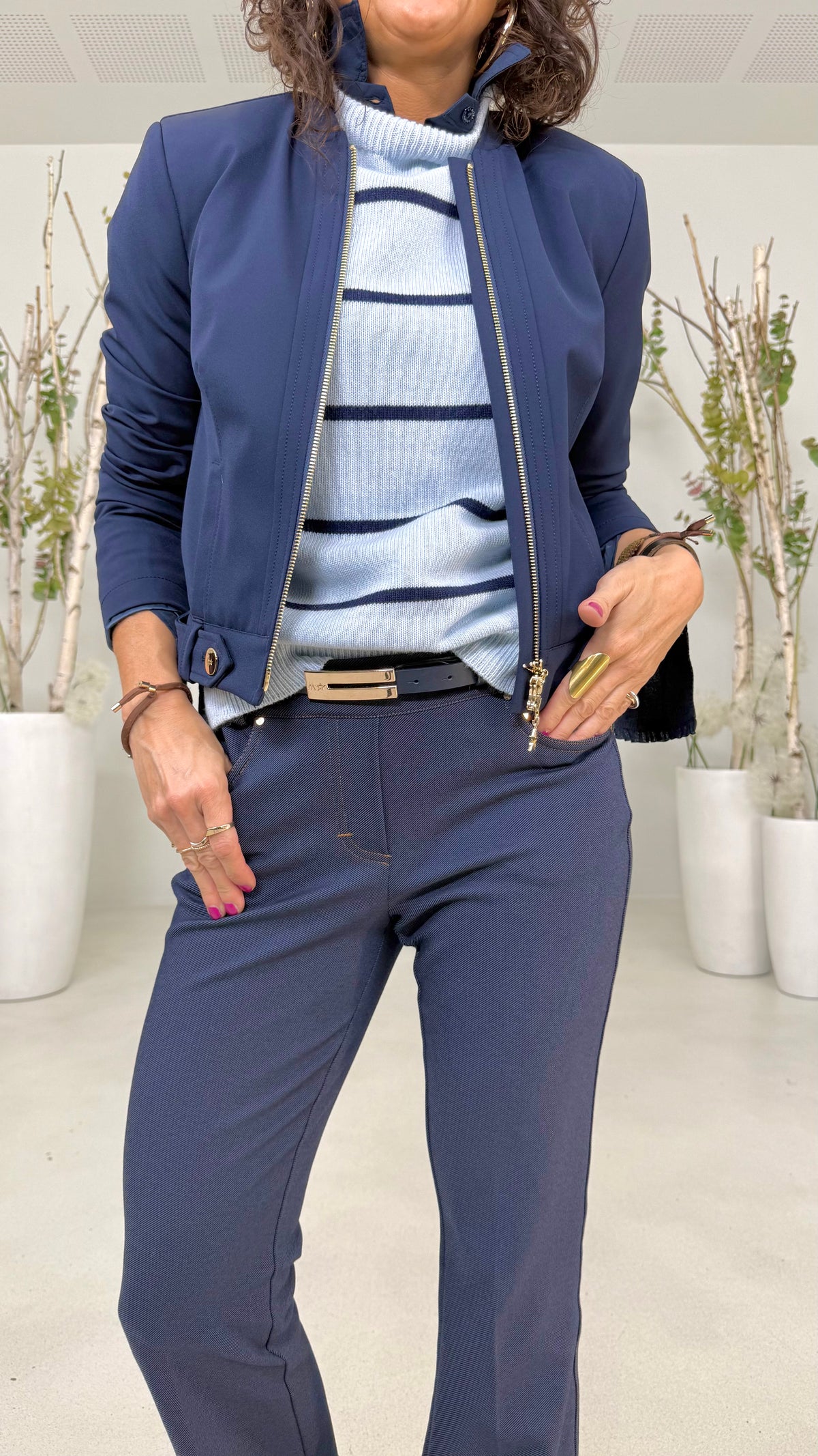 GILET A RIGHE IN MISTO CASHMERE