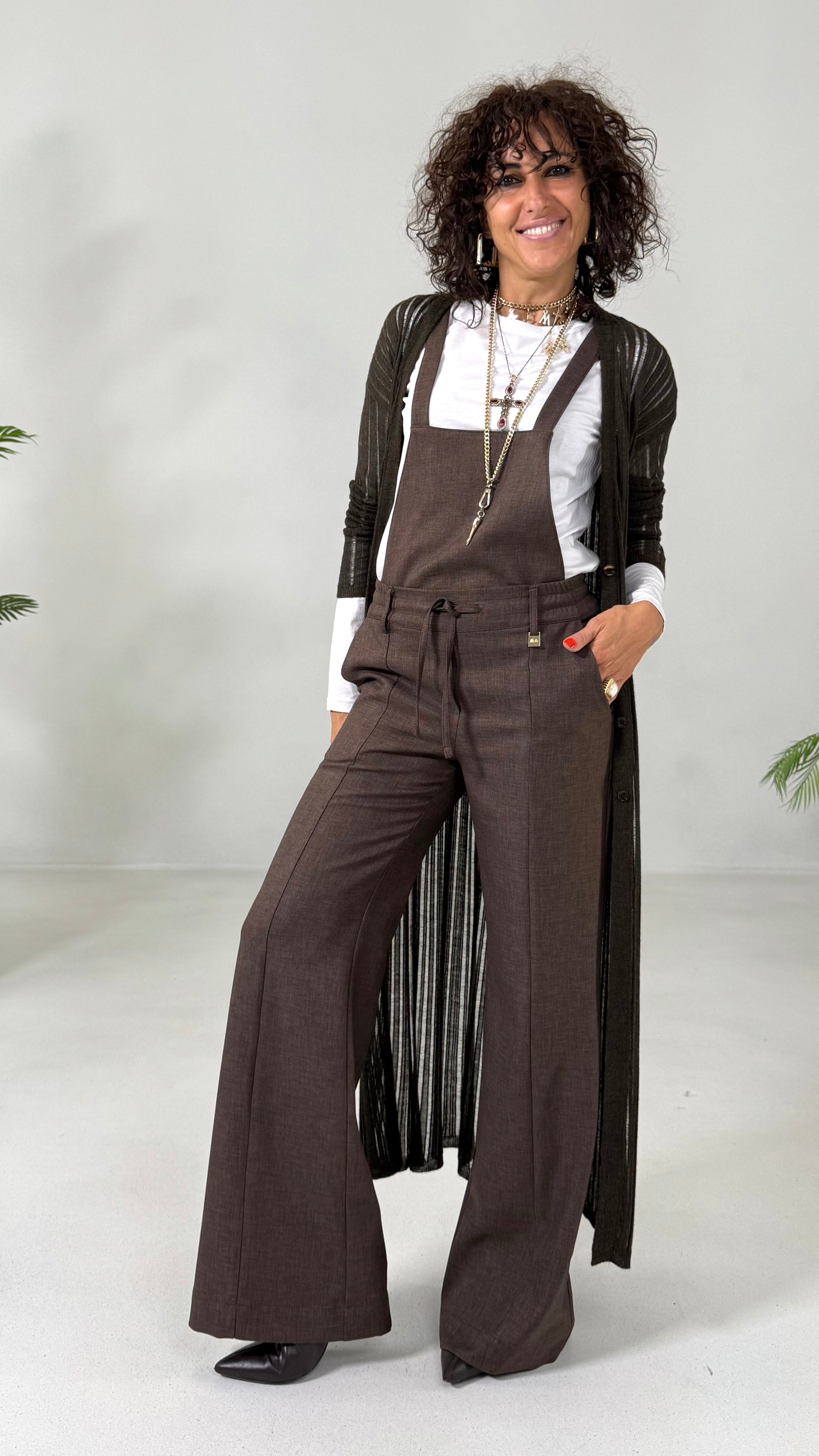 PETTORINA PER EFFETTO SALOPETTE IN GRISAGLIA FIAMMATA