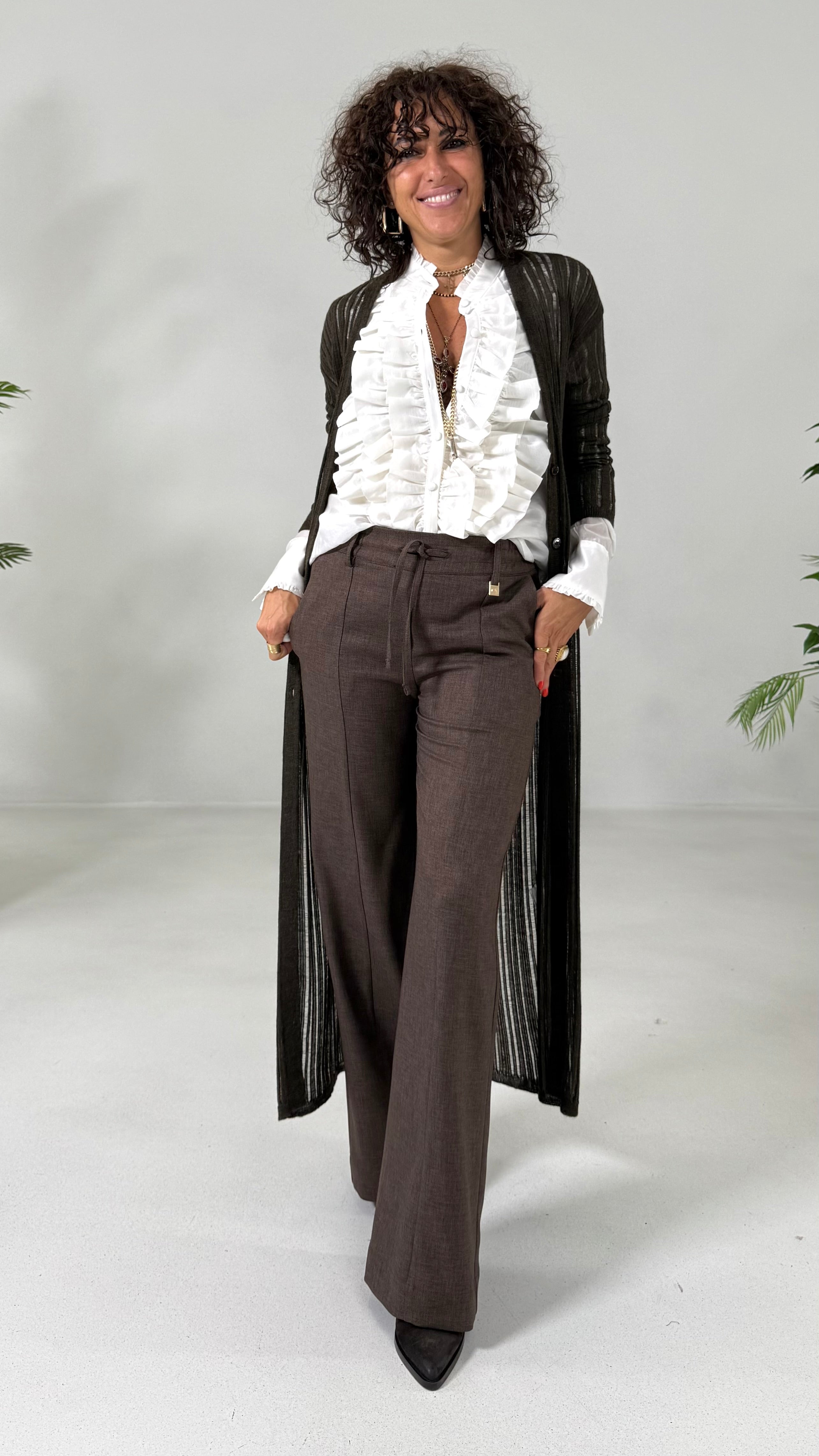 CARDIGAN LUNGO IN LANA VISCOSA PUNTO TRAFORATO