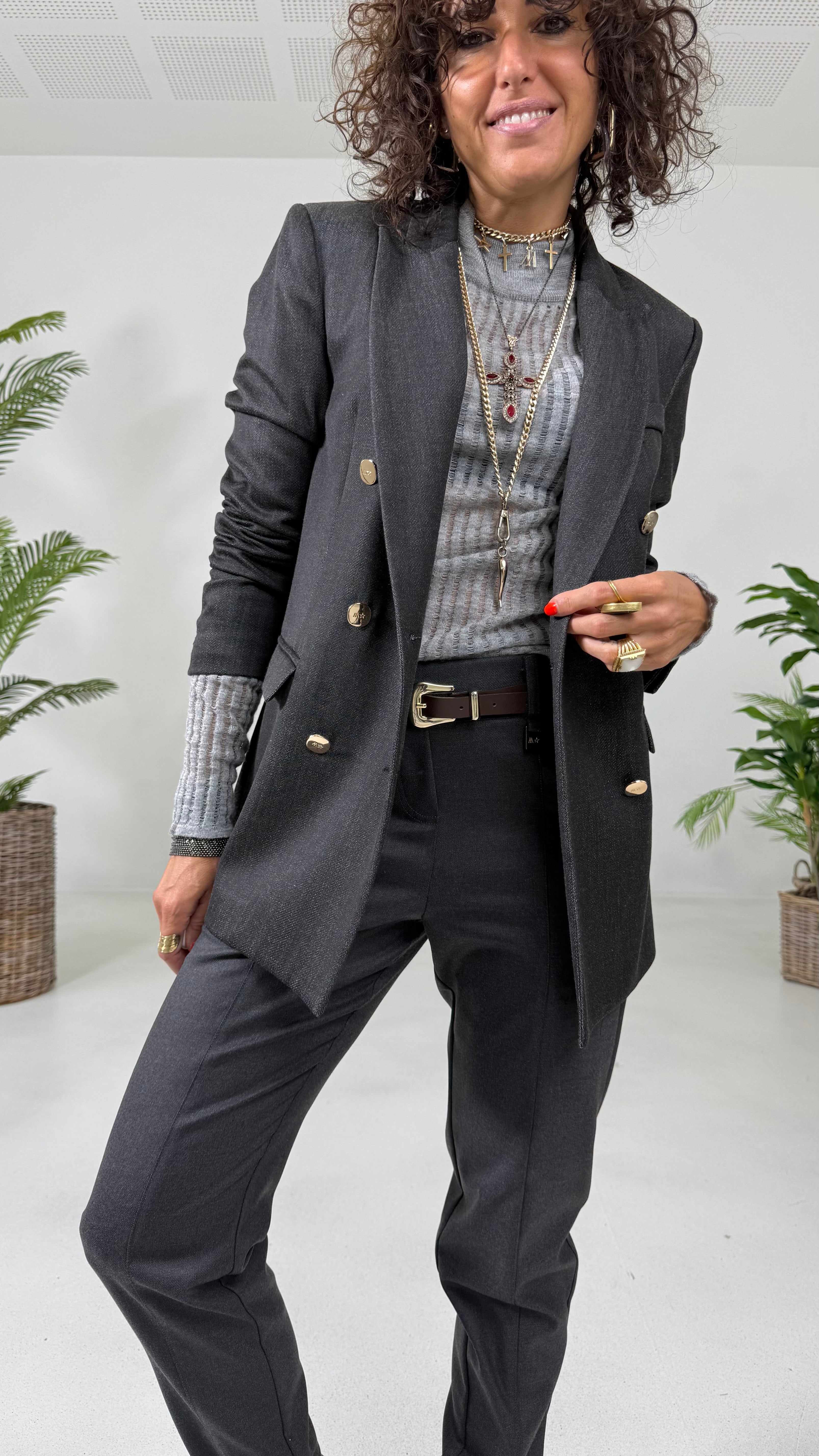 GIACCA DOPPIO PETTO IN MAGLIA TECNICA EFFETTO JEANS