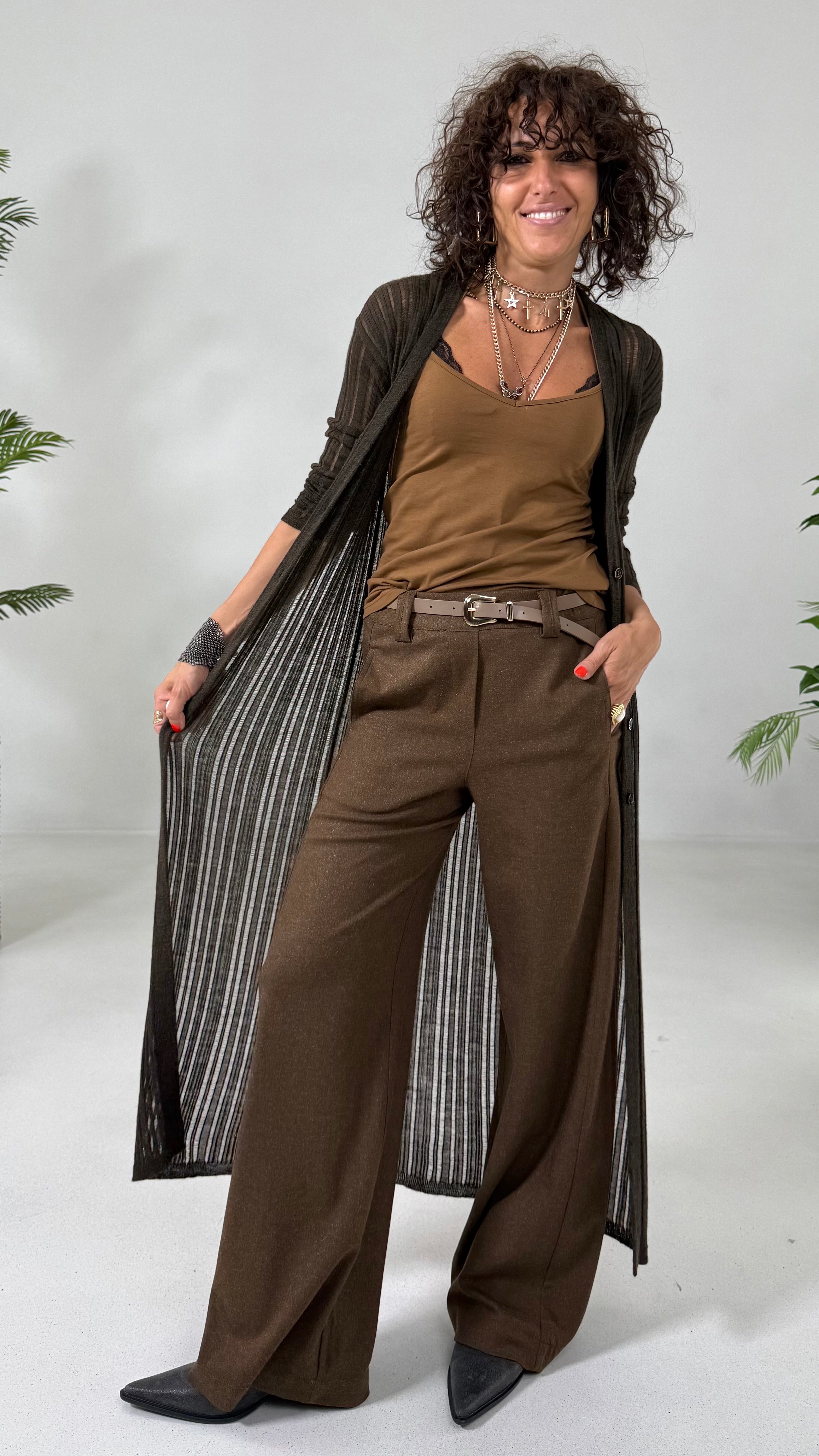 CARDIGAN LUNGO IN LANA VISCOSA PUNTO TRAFORATO