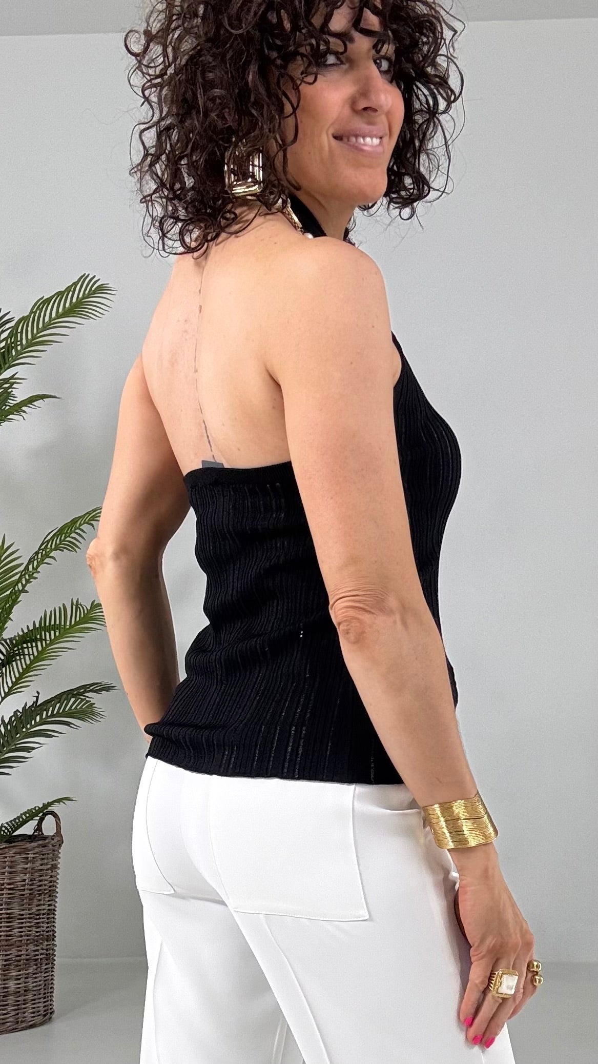131 P25 NERO TOP SCOLLO AMERICANA IN COSTINA LARGA VISCOSA ELASTICA