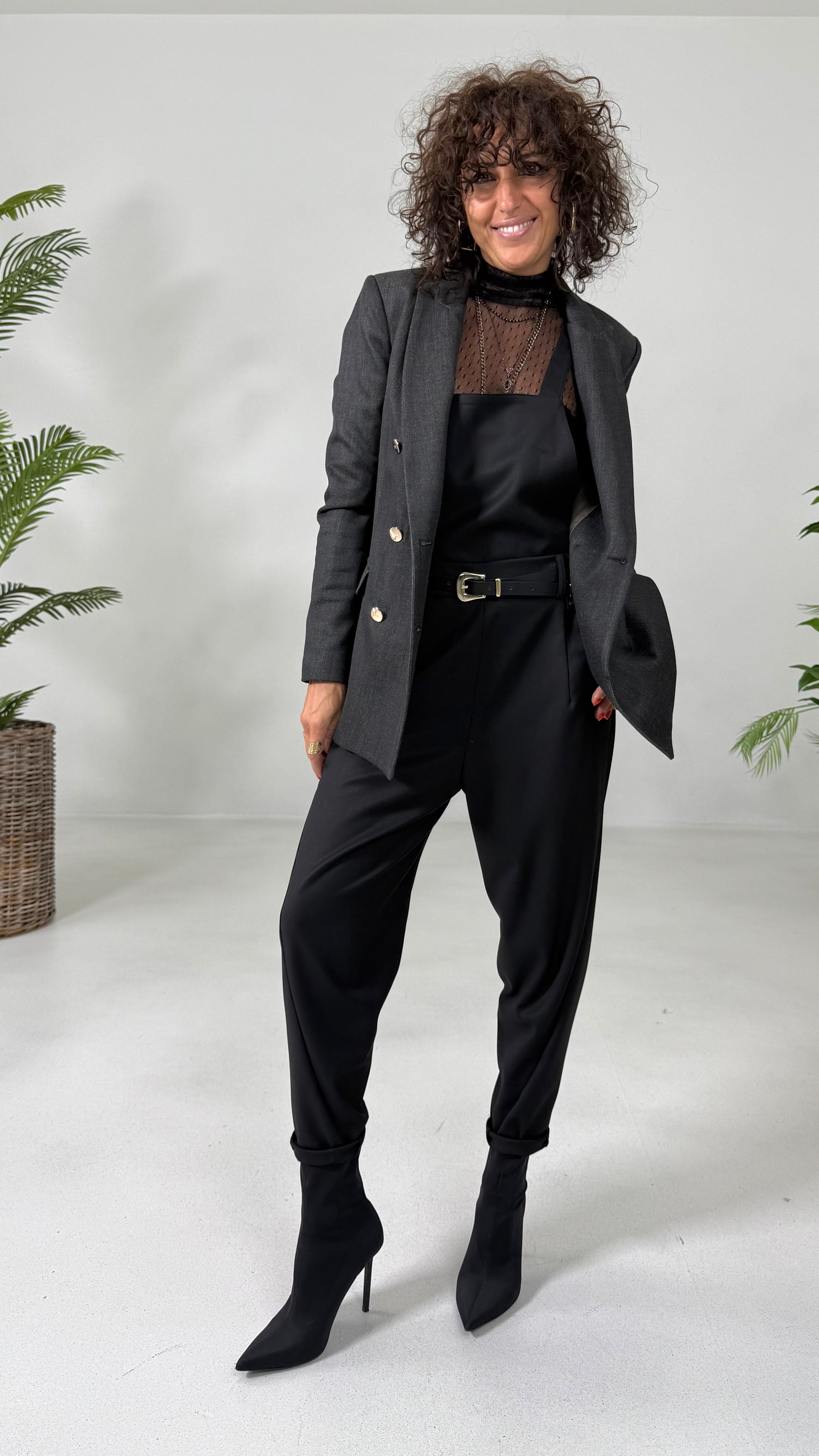 GIACCA DOPPIO PETTO IN MAGLIA TECNICA EFFETTO JEANS