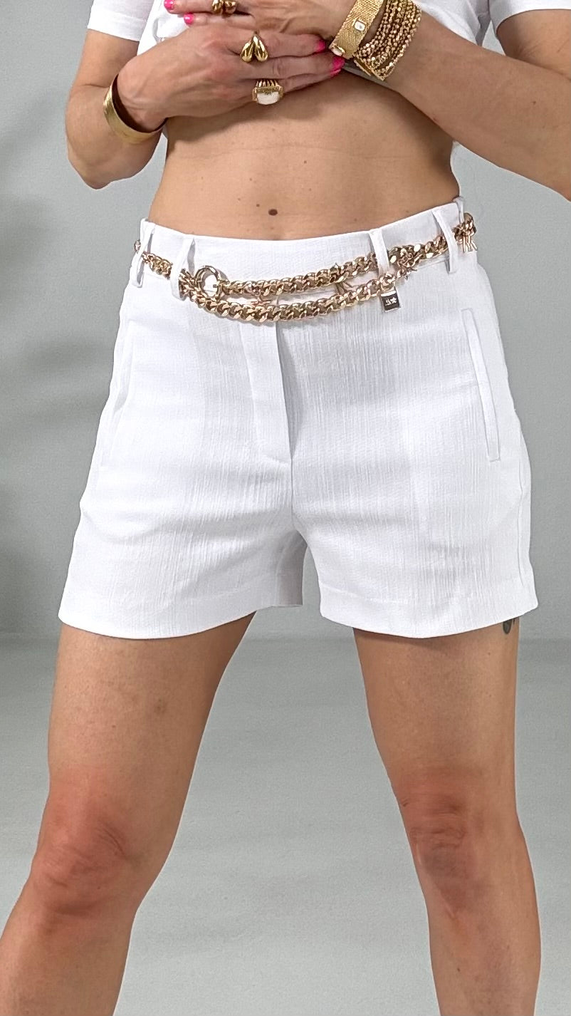 825 P25 BIANCO OTTICO SHORT IN TRAMA JEANS ELASTICO
