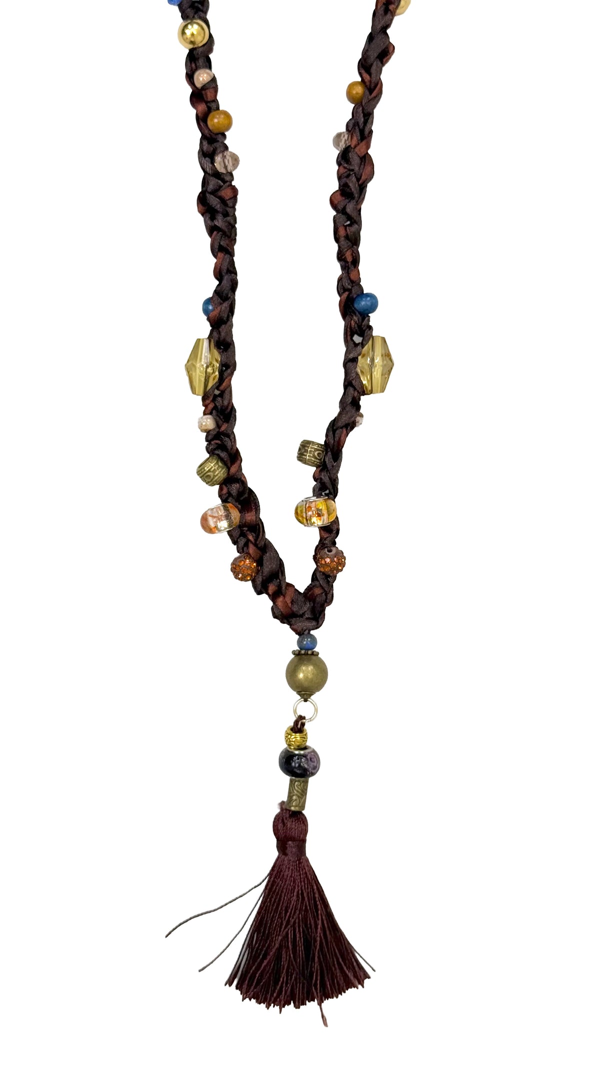 COLLANA UNCINETTO IN DOPPIO RASO CON PERLINE E NAPPA